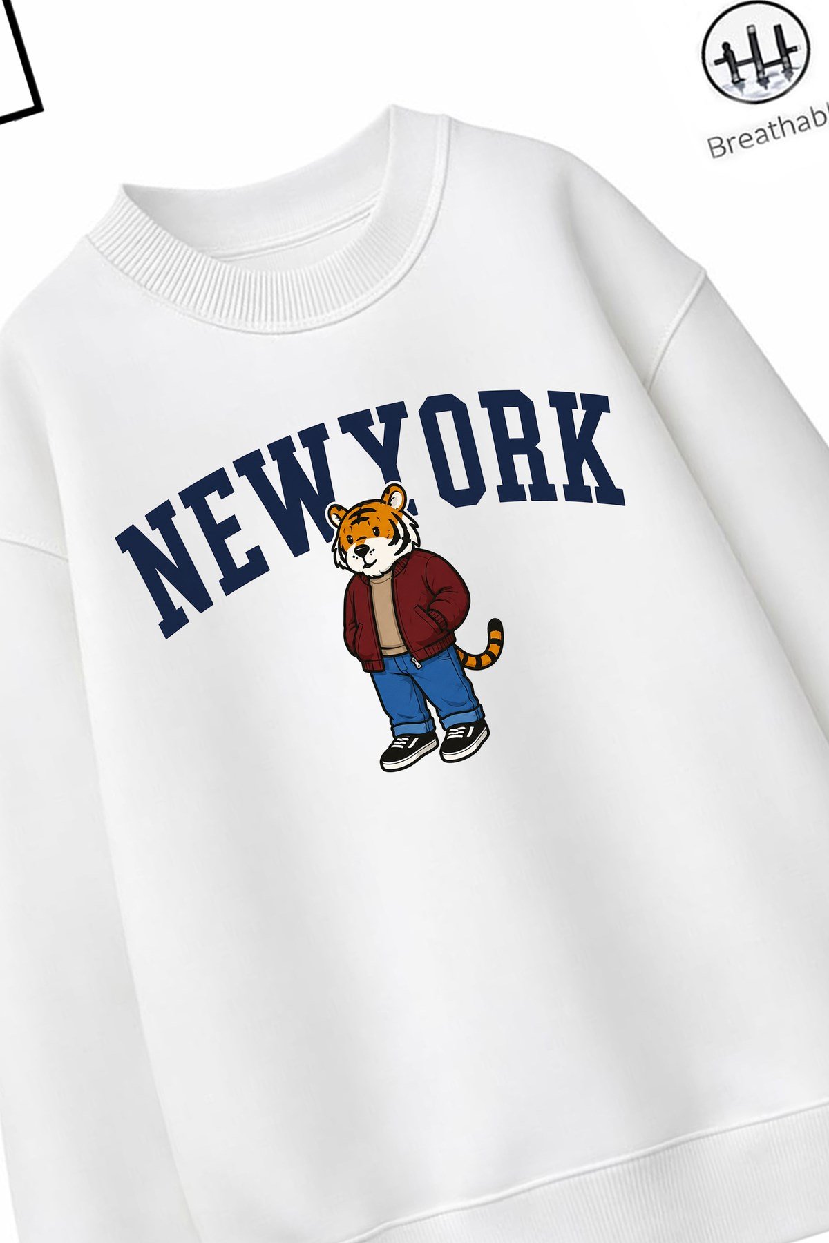 Trend Çocuk Erkek Model Tam Kalıp Oversize Kaplan 2 İplik Pamuğa Pamuk Kumaş Sweatshirt 27