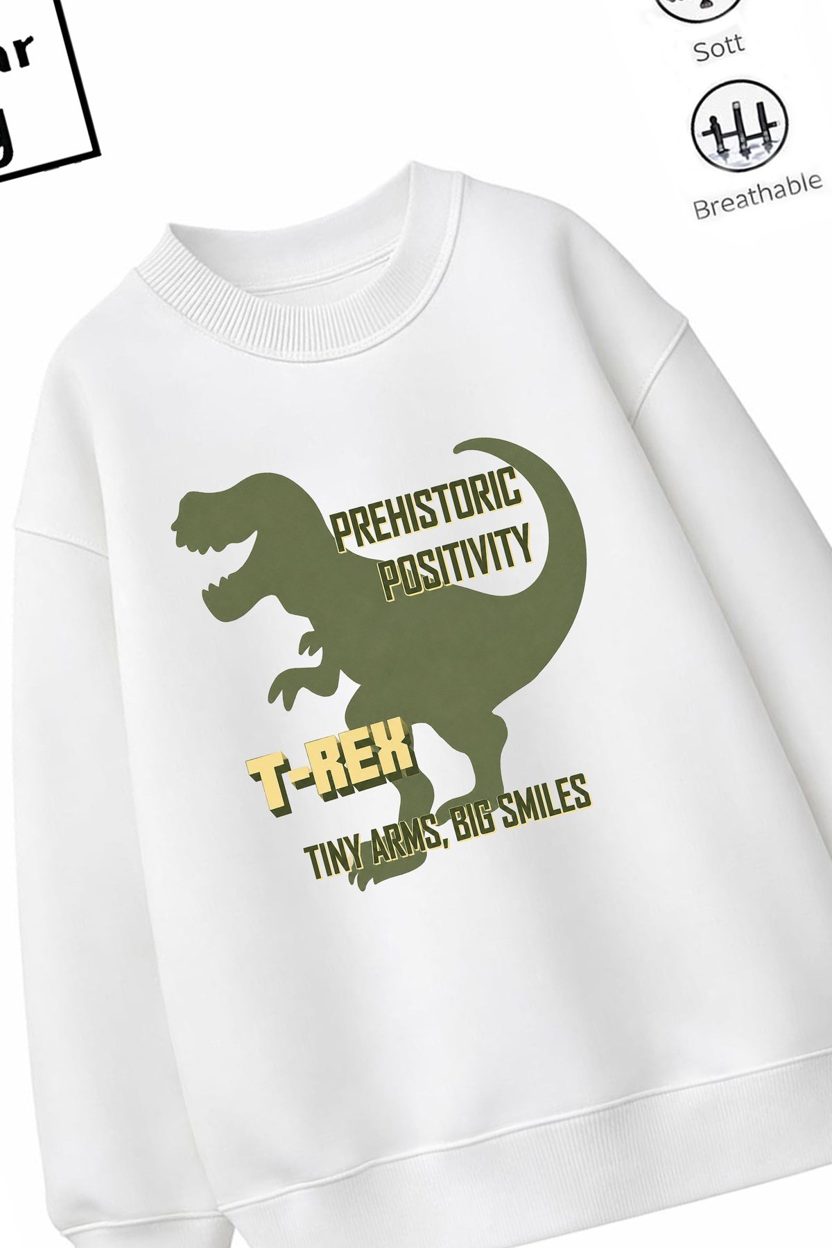 Trend Çocuk Erkek Model Tam Kalıp Oversize Trex Tasarım 2 İplik Pamuğa Pamuk Kumaş Sweatshirt 40
