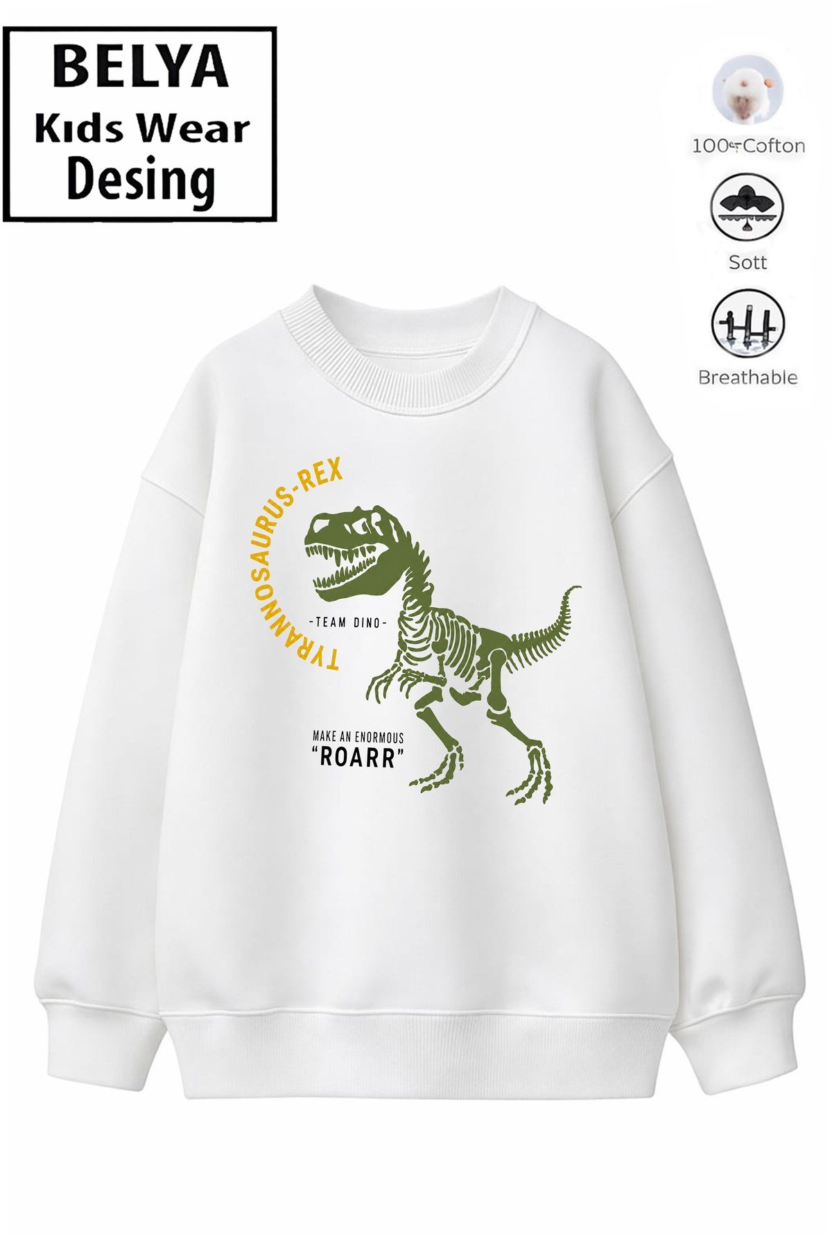 Trend Çocuk Erkek Model Tam Kalıp Oversize Trex Tasarım 2 İplik Pamuğa Pamuk Kumaş Sweatshirt 36