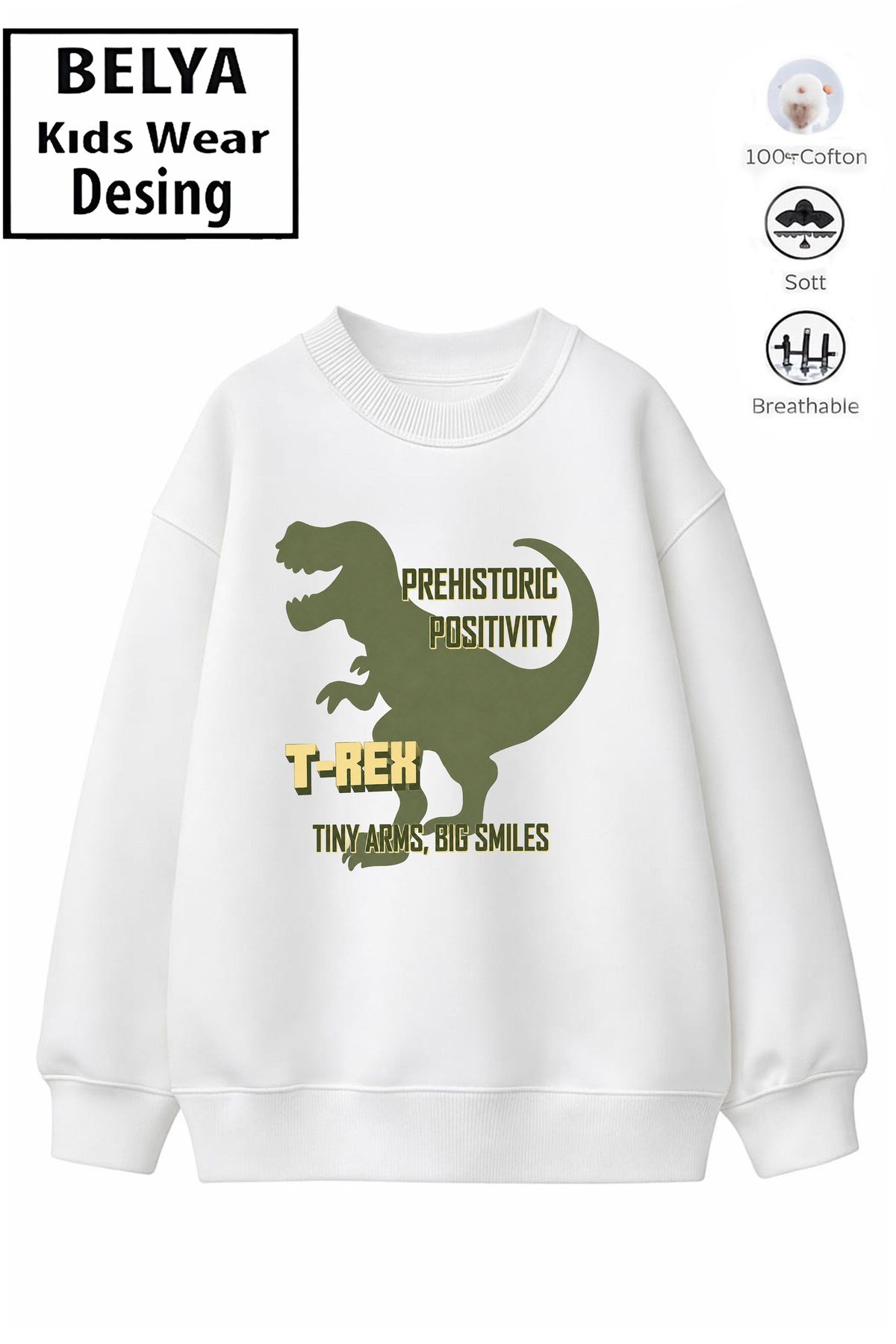 Trend Çocuk Erkek Model Tam Kalıp Oversize Trex Tasarım 2 İplik Pamuğa Pamuk Kumaş Sweatshirt 40