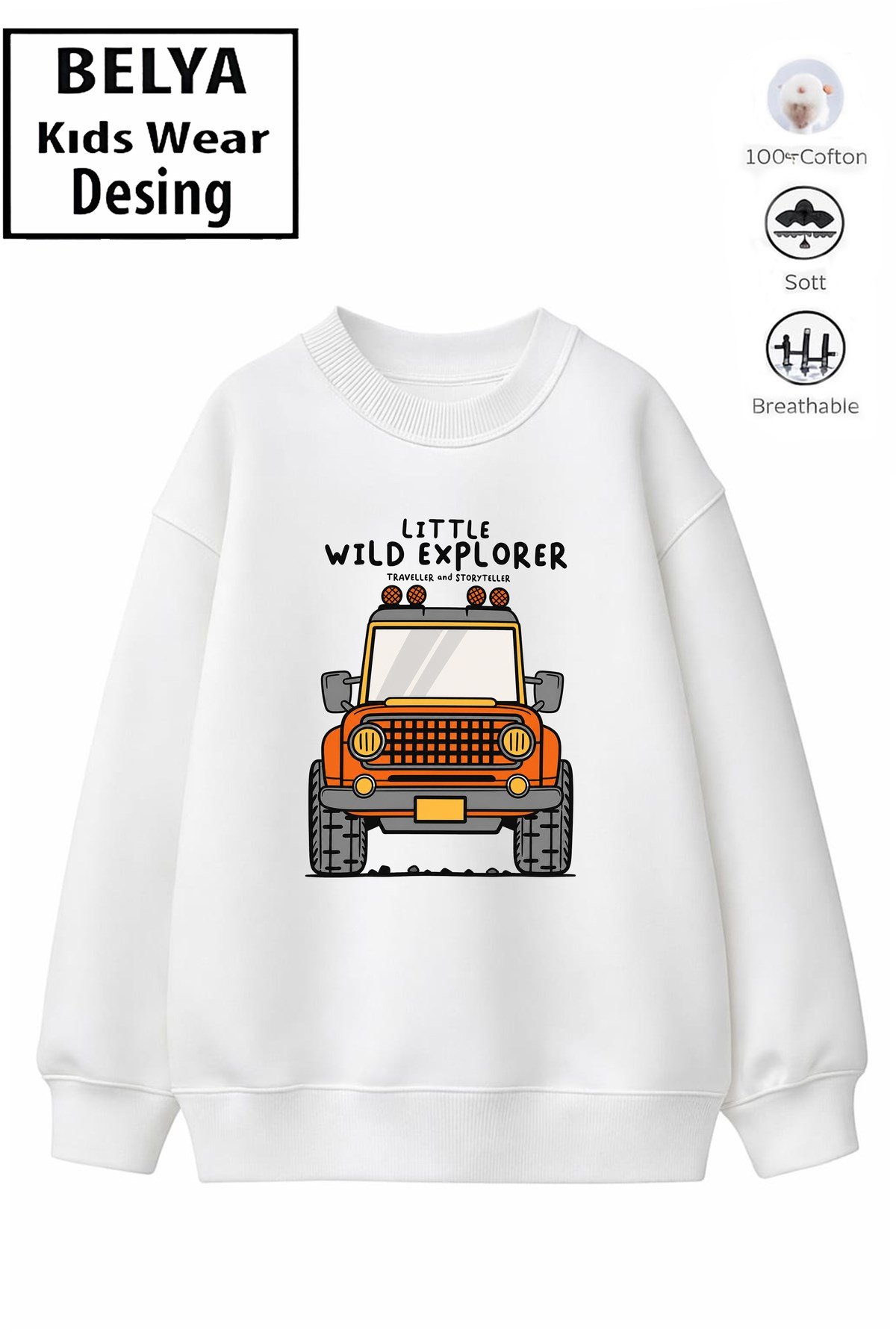 Trend Çocuk Erkek Model Tam Kalıp Oversize Araba Tasarım 2 İplik Pamuğa Pamuk Kumaş Sweatshirt 33