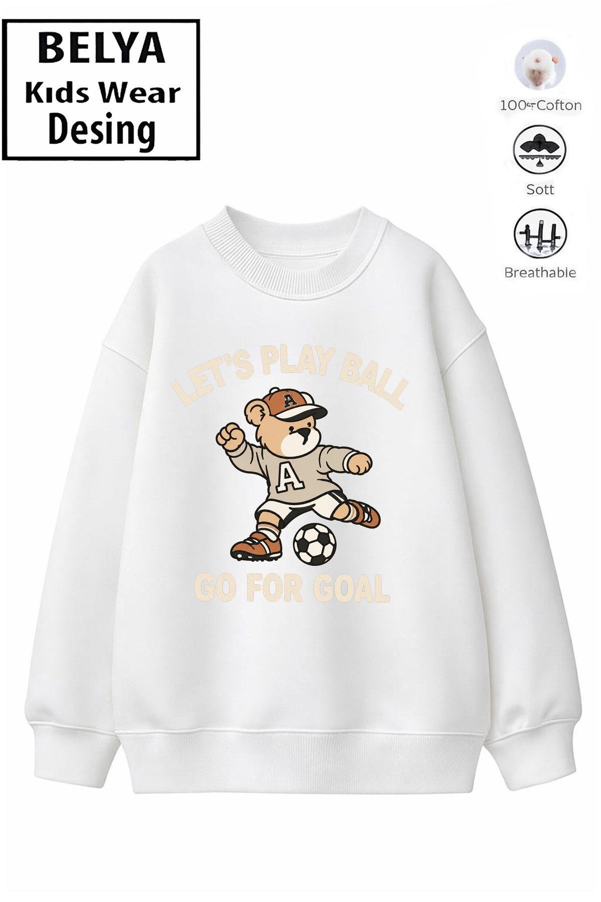 Trend Çocuk Erkek Model Tam Kalıp Oversize futbol Tasarım 2 İplik Pamuğa Pamuk Kumaş Sweatshirt 32