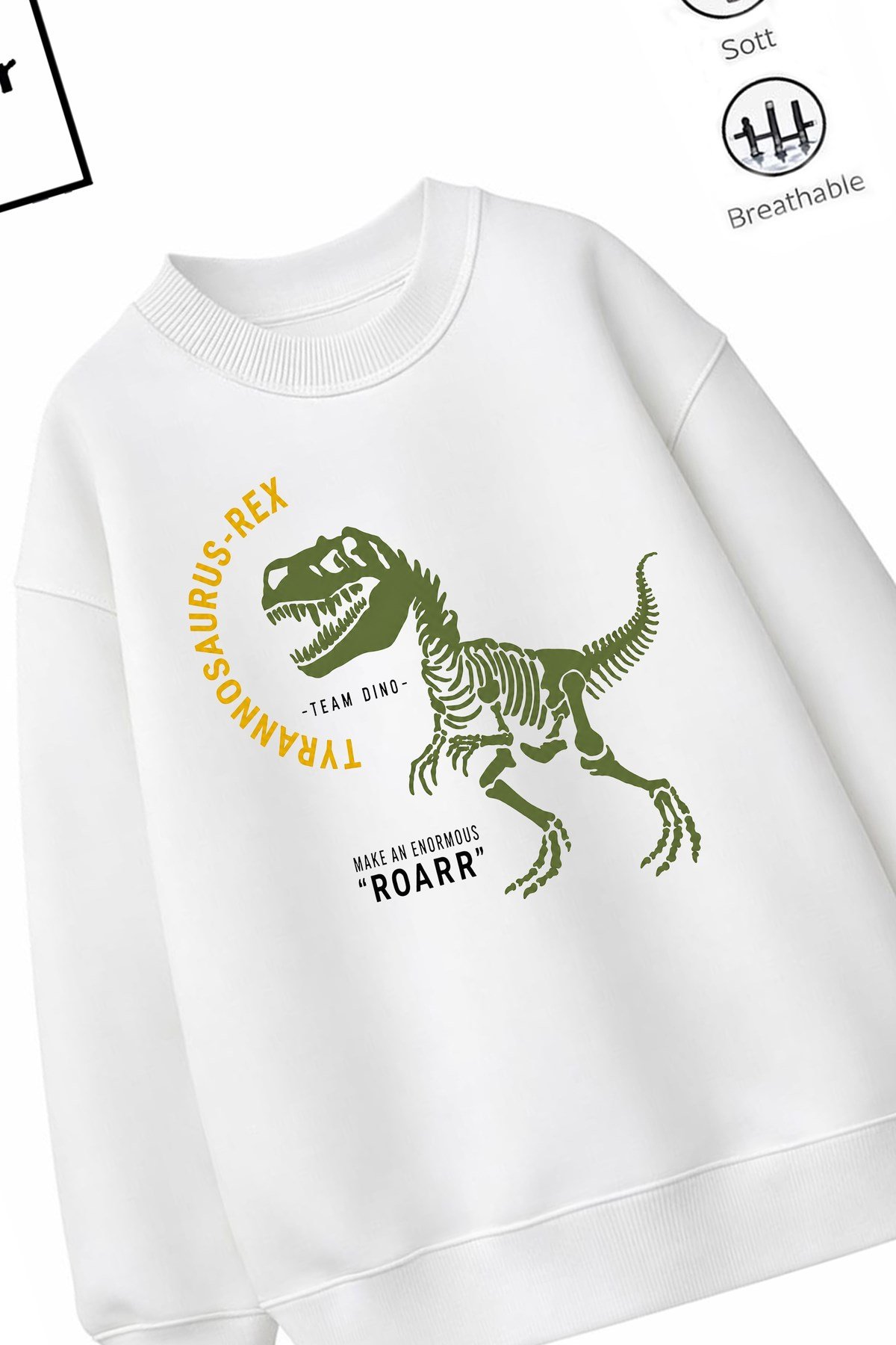 Trend Çocuk Erkek Model Tam Kalıp Oversize Trex Tasarım 2 İplik Pamuğa Pamuk Kumaş Sweatshirt 36