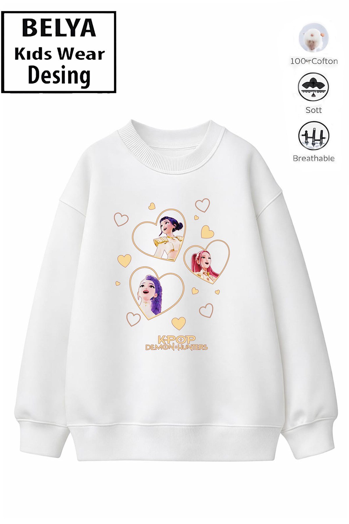 Trend Çocuk Kız Model Tam Kalıp Oversize Kalpli Hun Tasarım 2 İplik Pamuğa Pamuk Kumaş Sweatshirt 11