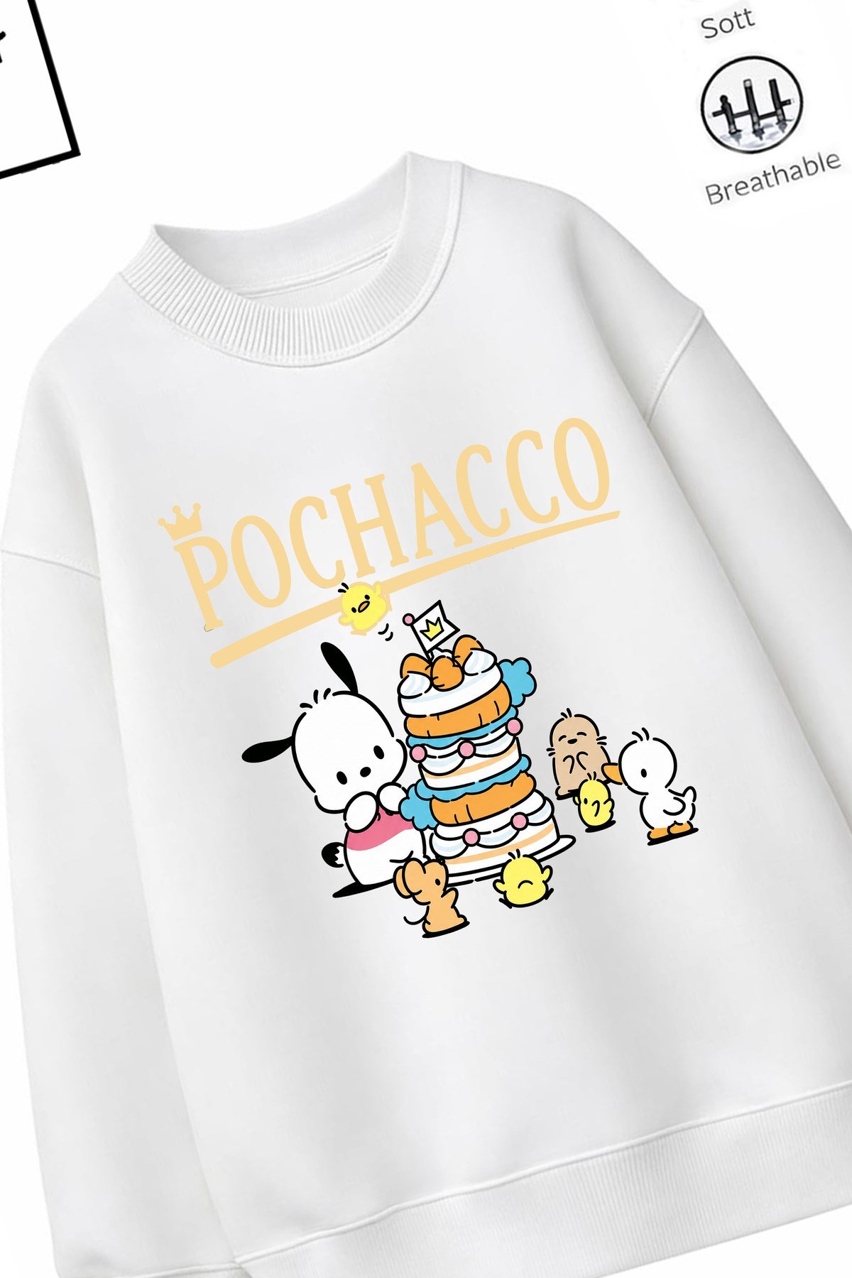 Trend Çocuk Kız Model Tam Kalıp Oversize Melody Pochac 2 İplik Pamuğa Pamuk Kumaş Sweatshirt 18