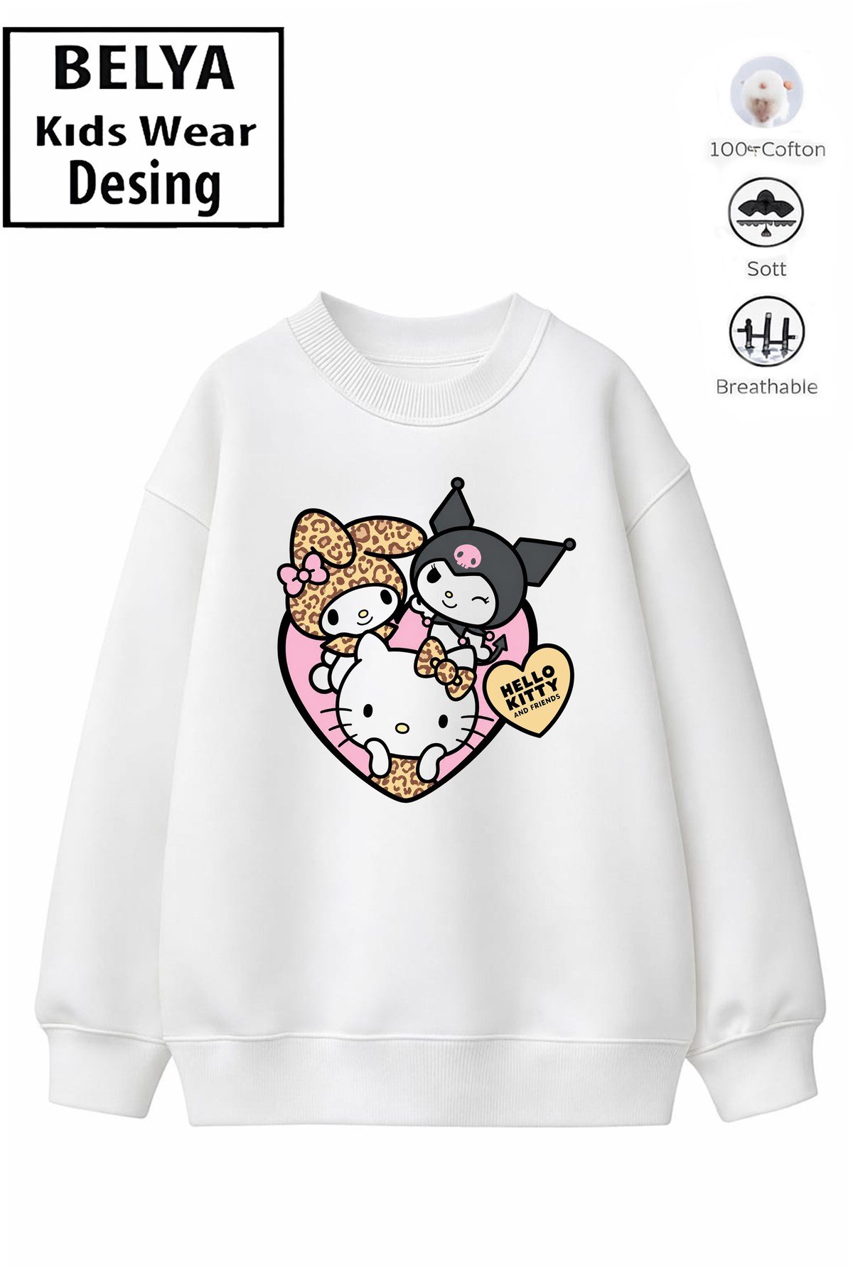 Trend Çocuk Kız Model Tam Kalıp Oversize Leopar 3'lü Tasarım 2 İplik Pamuğa Pamuk Kumaş Sweatshirt 15