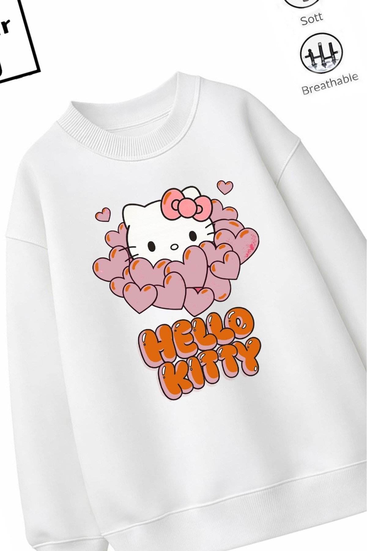 Trend Çocuk Kız Model Tam Kalıp Oversize Kedı Tasarım 2 İplik Pamuğa Pamuk Kumaş Sweatshirt 7