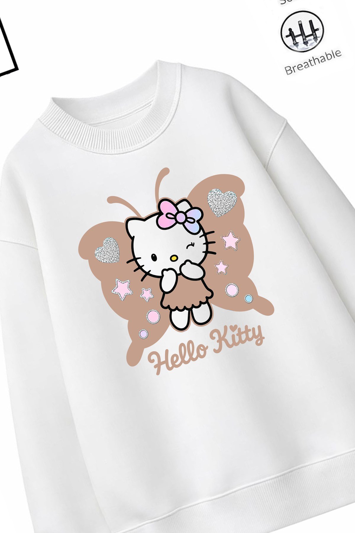 Trend Çocuk Kız Model Tam Kalıp Oversize Kanatlı Hel Tasarım 2 İplik Pamuğa Pamuk Kumaş Sweatshirt 41
