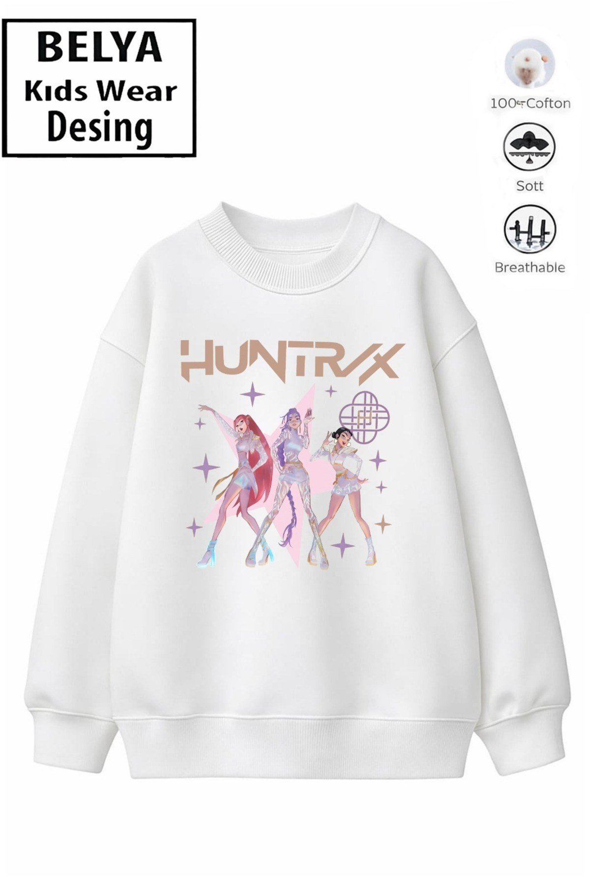 Trend Çocuk Kız Model Tam Kalıp Oversize Hun Tasarım 2 İplik Pamuğa Pamuk Kumaş Sweatshirt 2