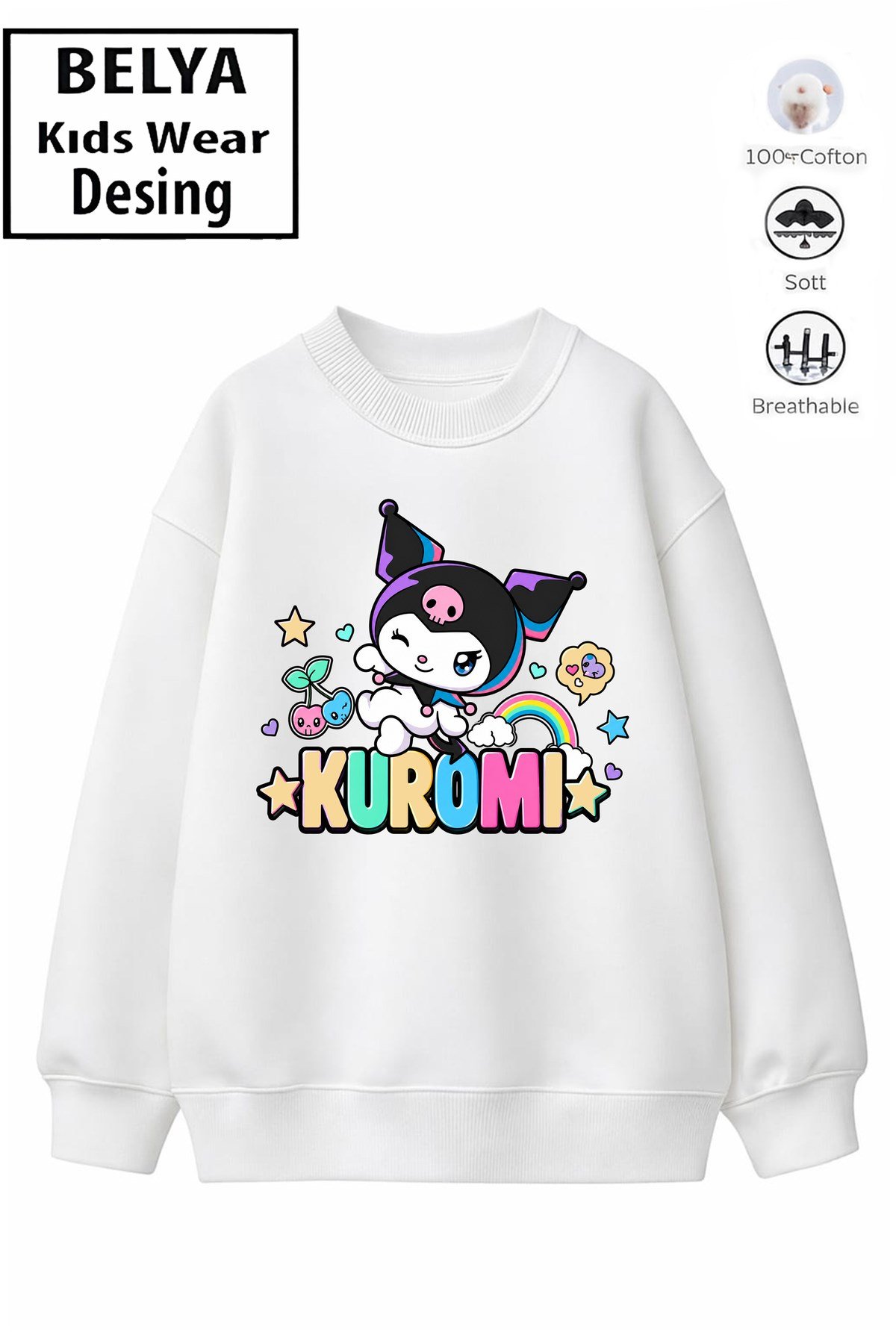 Trend Çocuk Kız Model Tam Kalıp Oversize Renkli Kuro 2 İplik Pamuğa Pamuk Kumaş Sweatshirt 20