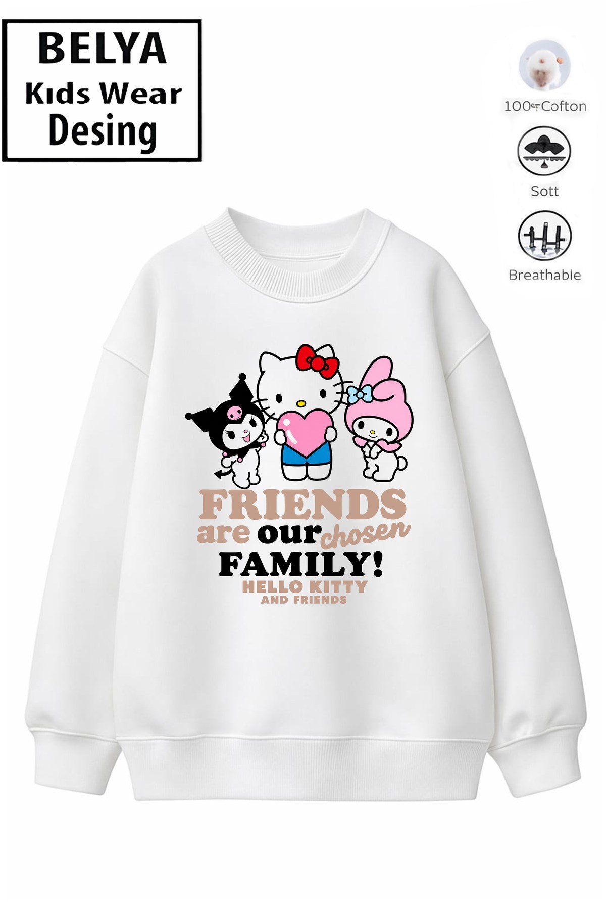 Trend Çocuk Kız Model Tam Kalıp Oversize Kedı Tasarım 2 İplik Pamuğa Pamuk Kumaş Sweatshirt 8