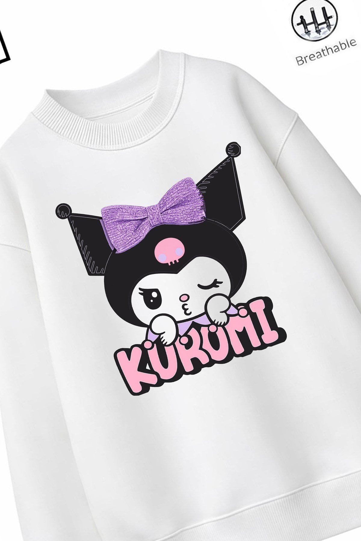 Trend Çocuk Kız Model Tam Kalıp Oversize Kuromi Tasarım 2 İplik Pamuğa Pamuk Kumaş Sweatshirt 14