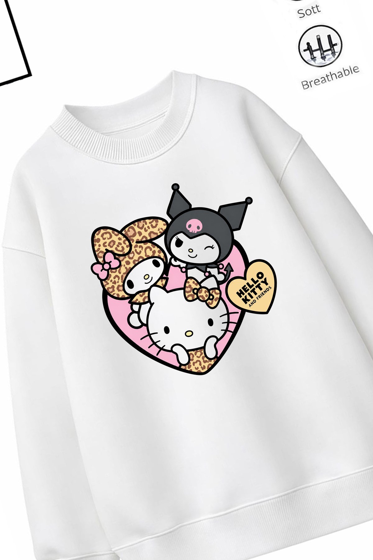 Trend Çocuk Kız Model Tam Kalıp Oversize Leopar 3'lü Tasarım 2 İplik Pamuğa Pamuk Kumaş Sweatshirt 15