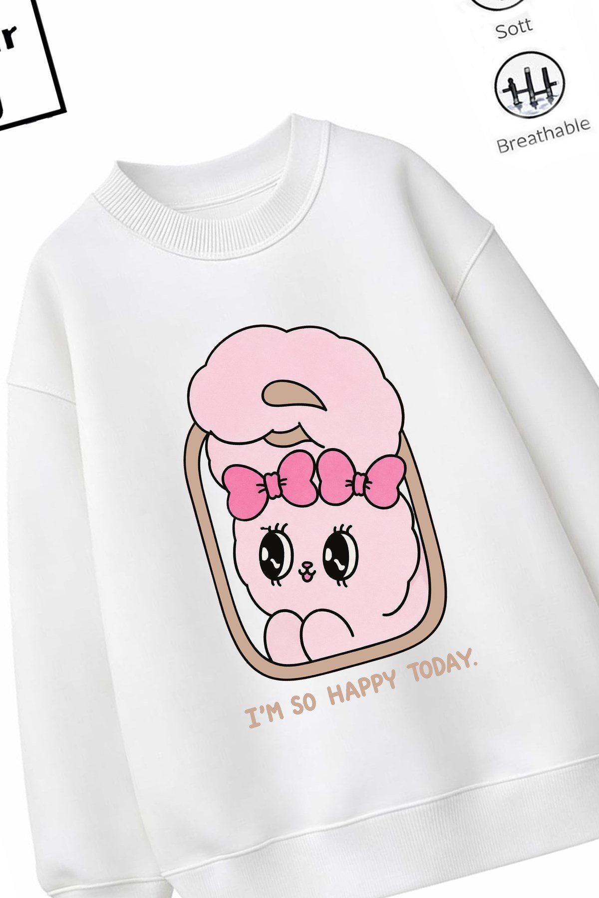 Trend Çocuk Kız Model Tam Kalıp Oversize So 2 İplik Pamuğa Pamuk Kumaş Sweatshirt 21