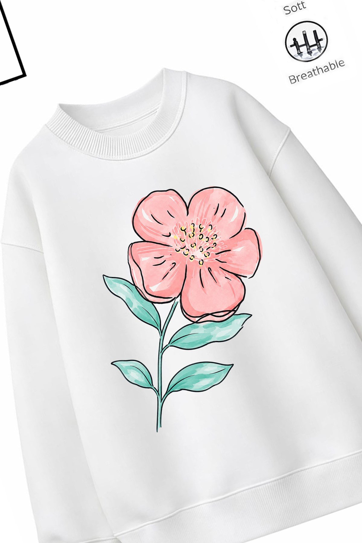 Trend Çocuk Kız Model Tam Kalıp Oversize Çiçek 2 İplik Pamuğa Pamuk Kumaş Sweatshirt 28