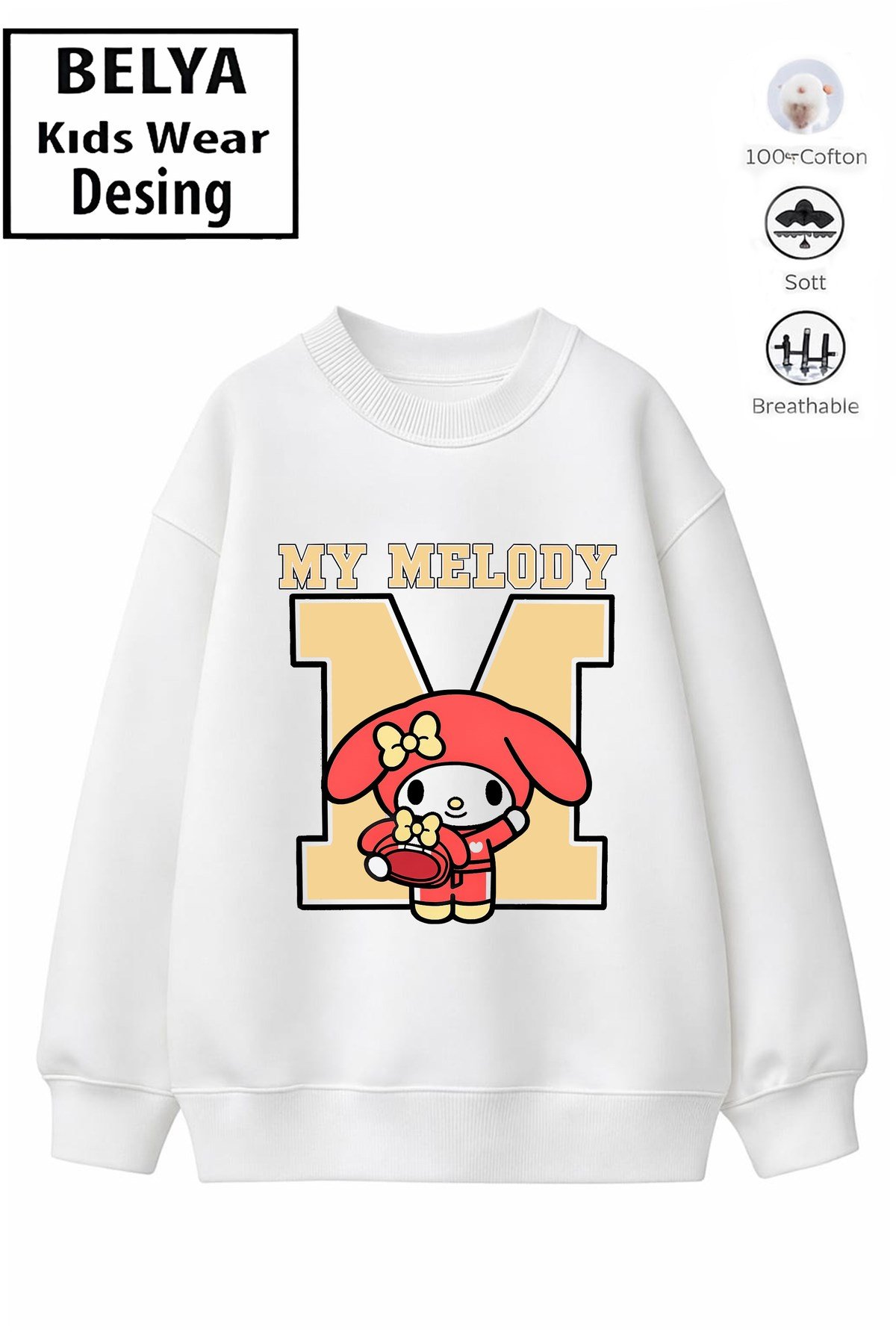 Trend Çocuk Kız Model Tam Kalıp Oversize Melody M Tasarım 2 İplik Pamuğa Pamuk Kumaş Sweatshirt 16
