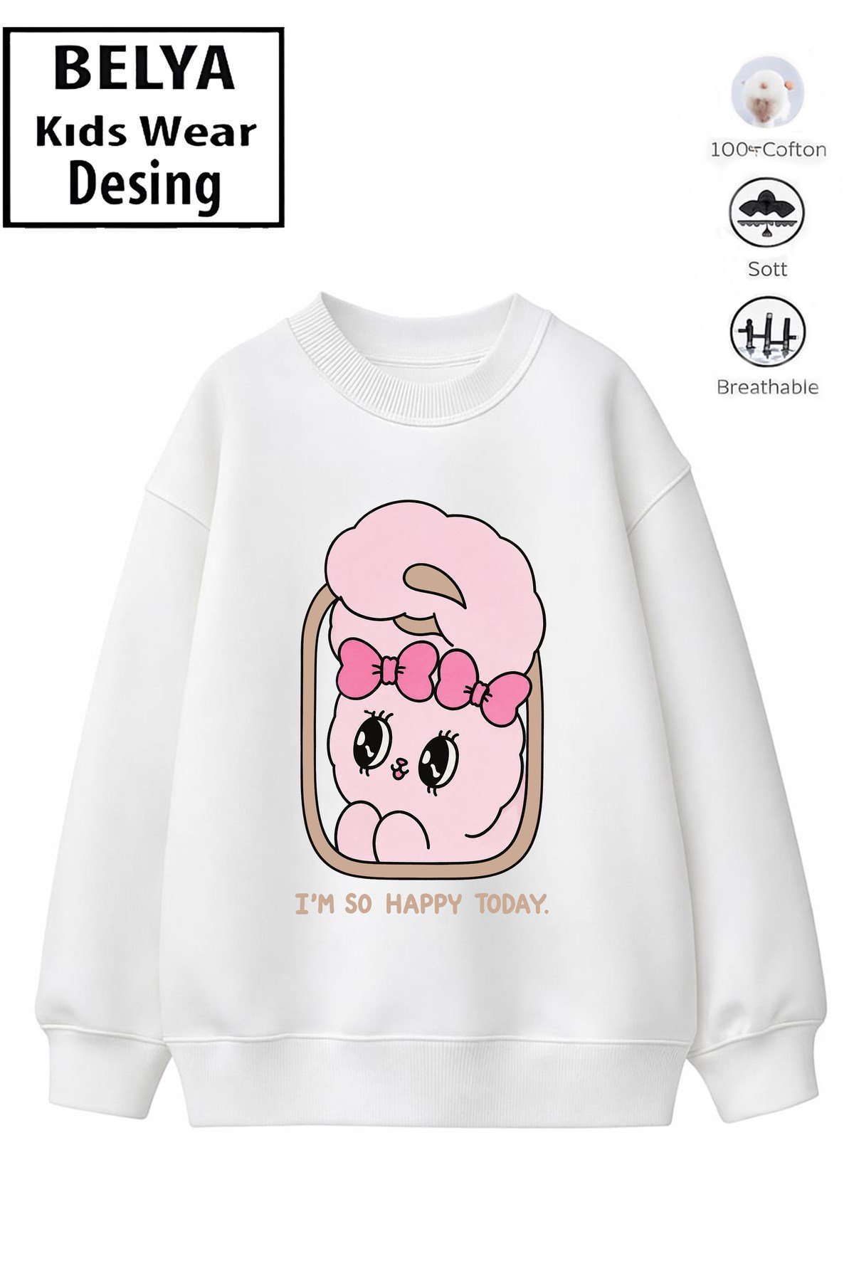 Trend Çocuk Kız Model Tam Kalıp Oversize So 2 İplik Pamuğa Pamuk Kumaş Sweatshirt 21