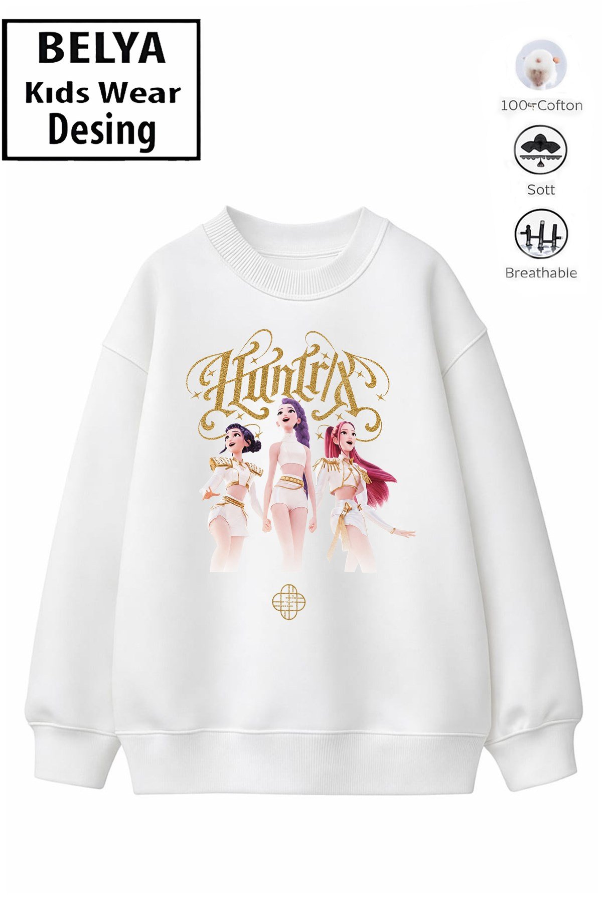 Trend Çocuk Kız Model Tam Kalıp Oversize Hun Tasarım 2 İplik Pamuğa Pamuk Kumaş Sweatshirt 9
