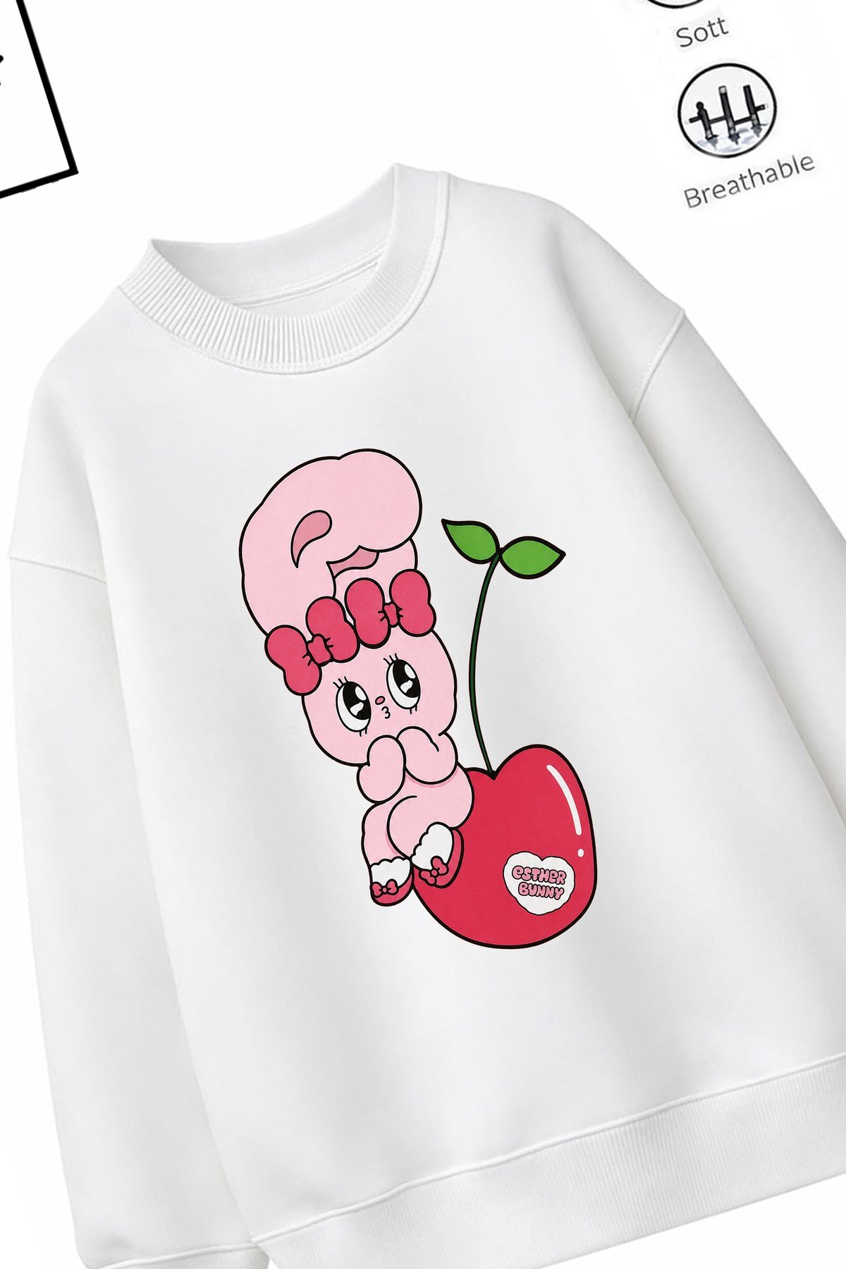 Trend Çocuk Kız Model Tam Kalıp Oversize Kiraz Tasarım 2 İplik Pamuğa Pamuk Kumaş Sweatshirt 44