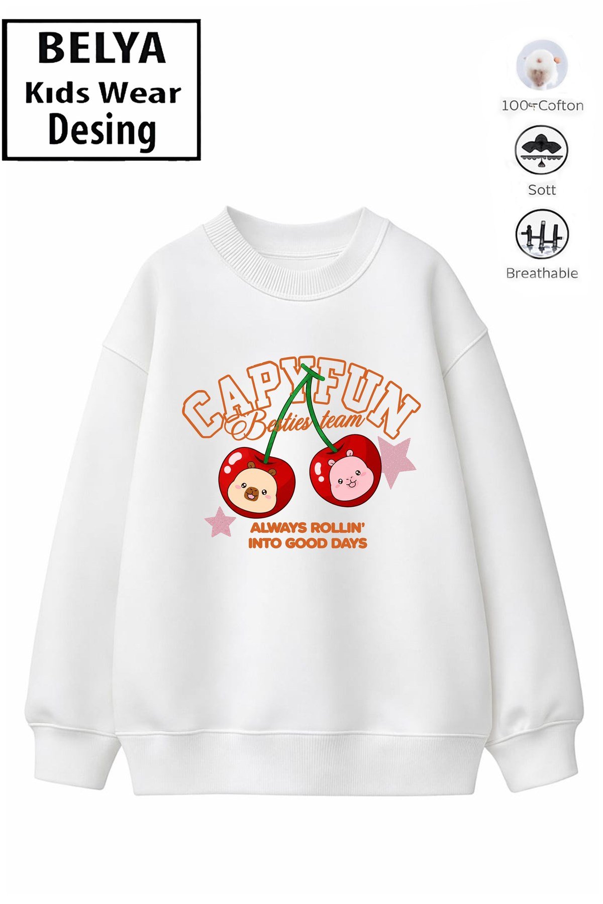 Trend Çocuk Kız Model Tam Kalıp Oversize Capy fun Tasarım 2 İplik Pamuğa Pamuk Kumaş Sweatshirt 43