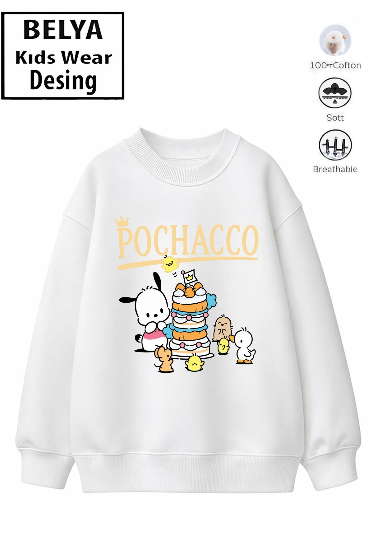 Trend Çocuk Kız Model Tam Kalıp Oversize Melody Pochac 2 İplik Pamuğa Pamuk Kumaş Sweatshirt 18