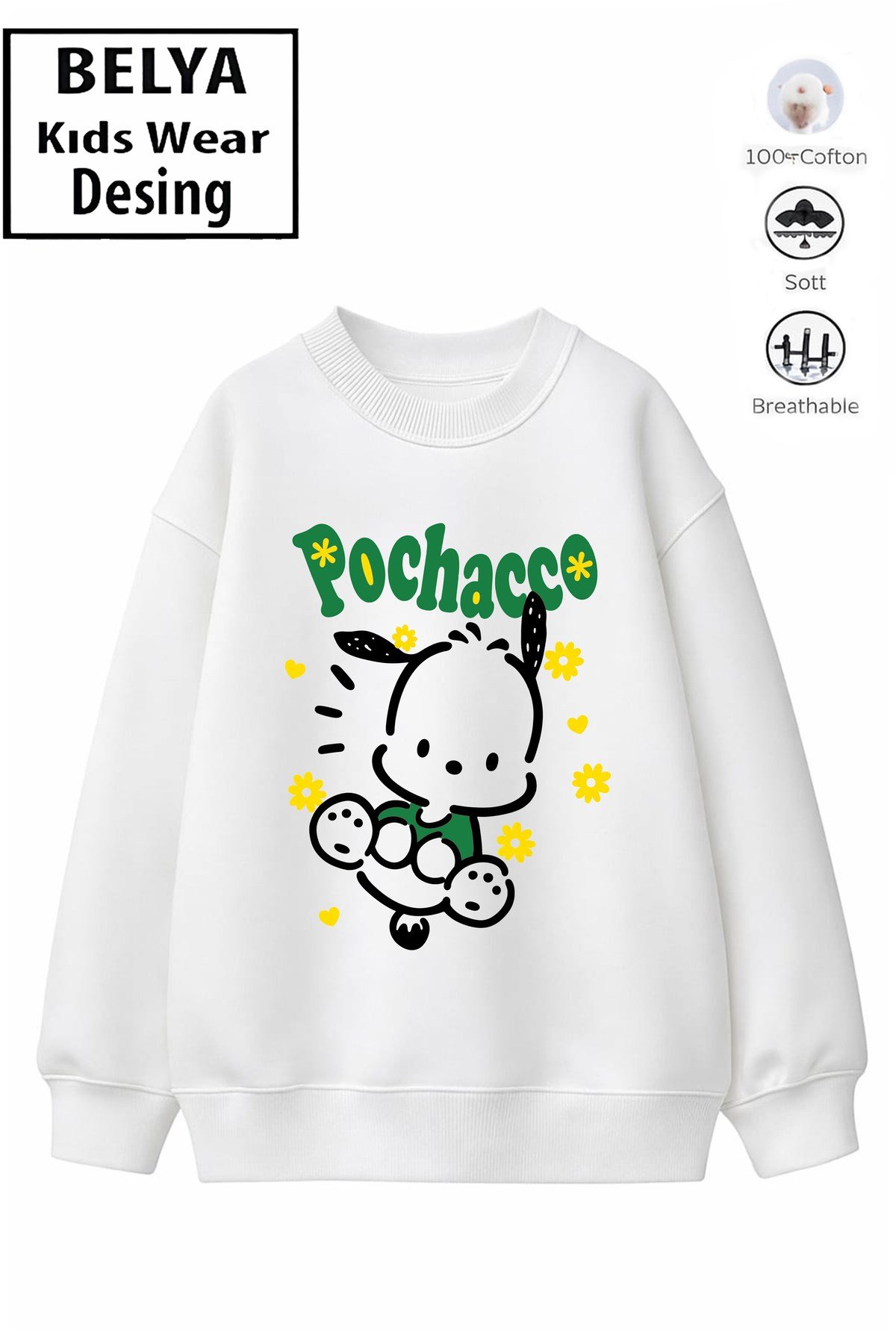 Trend Çocuk Kız Model Tam Kalıp Oversize Melody Pochac 2 İplik Pamuğa Pamuk Kumaş Sweatshirt 17