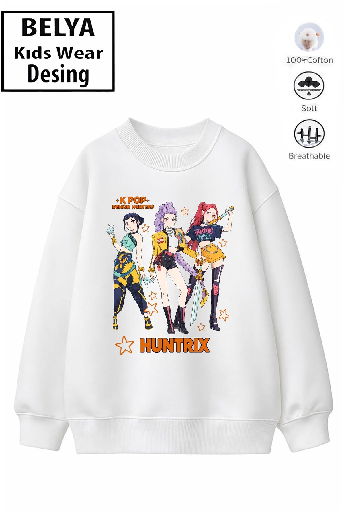 Trend Çocuk Kız Model Tam Kalıp Oversize Hun 3'lü İplik Pamuğa Pamuk Kumaş Sweatshirt 25