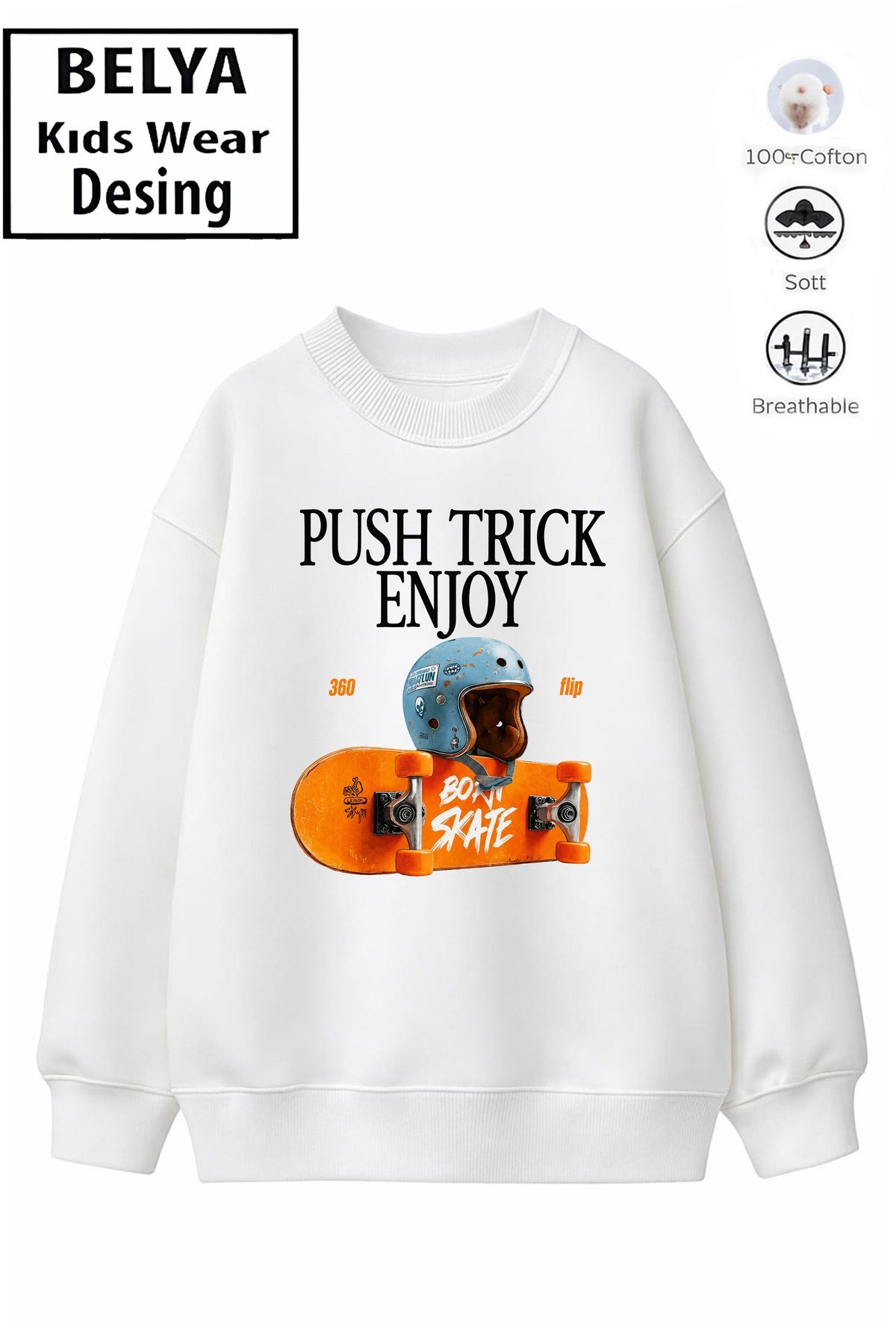 Trend Çocuk Unisex Model Tam Kalıp Oversize Kaykay 2 İplik Pamuğa Pamuk Kumaş Sweatshirt 29