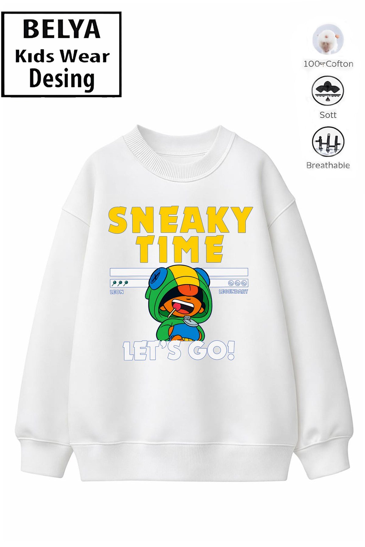 Trend Çocuk Unisex Model Tam Kalıp Oversize Leon Tasarım 2 İplik Pamuğa Pamuk Kumaş Sweatshirt 37