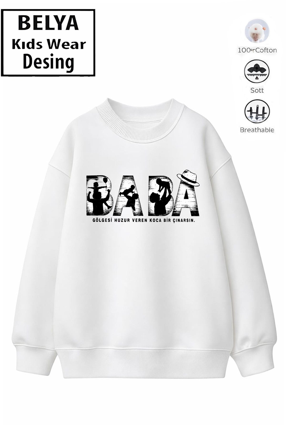 Trend Çocuk Unisex Model Tam Kalıp Oversize Baba Tasarım 2 İplik Pamuğa Pamuk Kumaş Sweatshirt 35