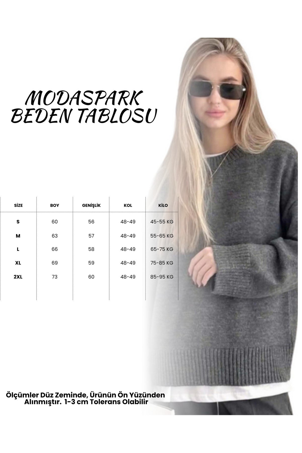 Antrasit  Bisiklet Yaka Oversize Kadın Triko  Kazak