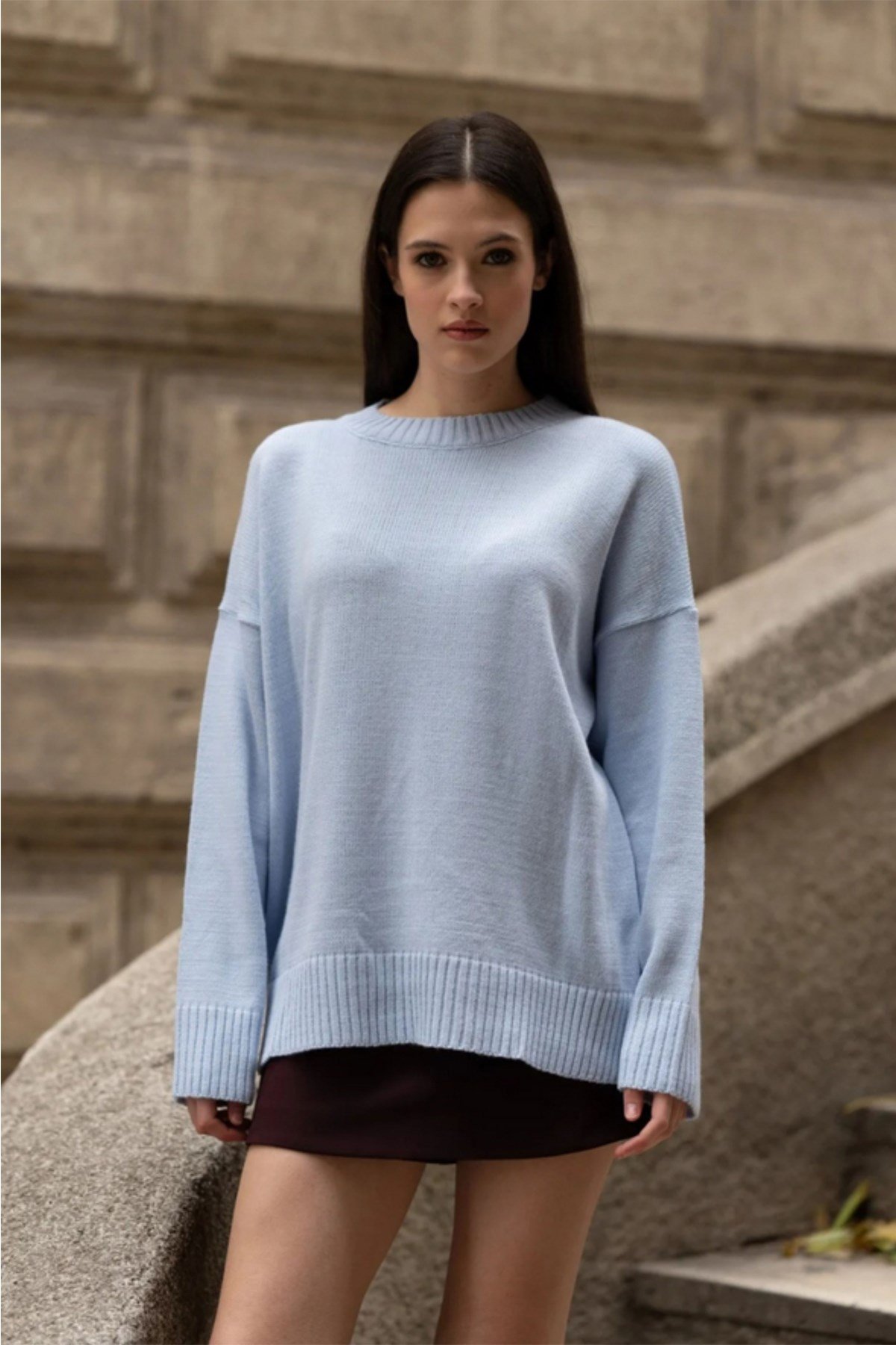 Bebe Mavi Bisiklet Yaka Oversize Kadın Triko Kazak