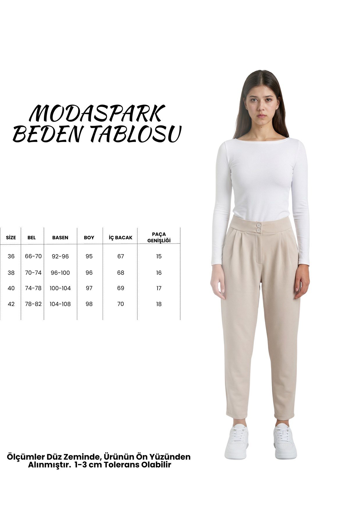 Bej Yüksek Bel Çift Düğmeli Cepli Havuç Kesim Pileli Kadın Pantolon