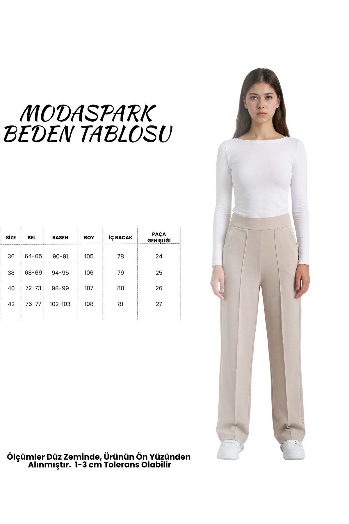Bej Yüksek Bel Çimalı Cepli Kadın Palazzo Pantolon