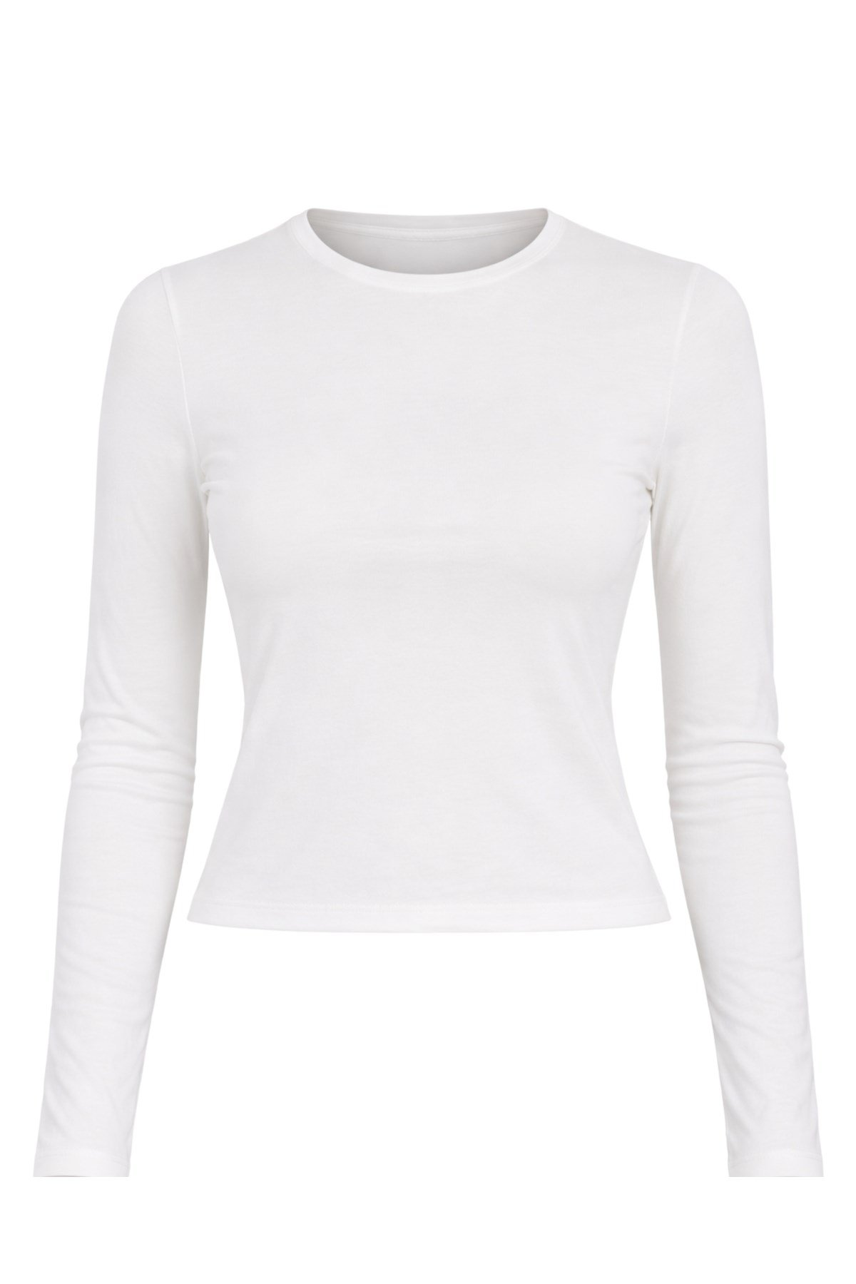 Beyaz Bisiklet Yaka Basic Ultra Soft Kadın Uzun Kol Body