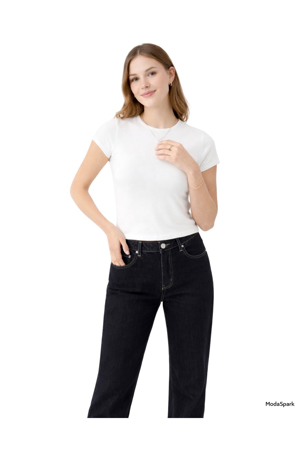 Beyaz Bisiklet Yaka Basic Ultra Soft Kadın Kısa Kol Body