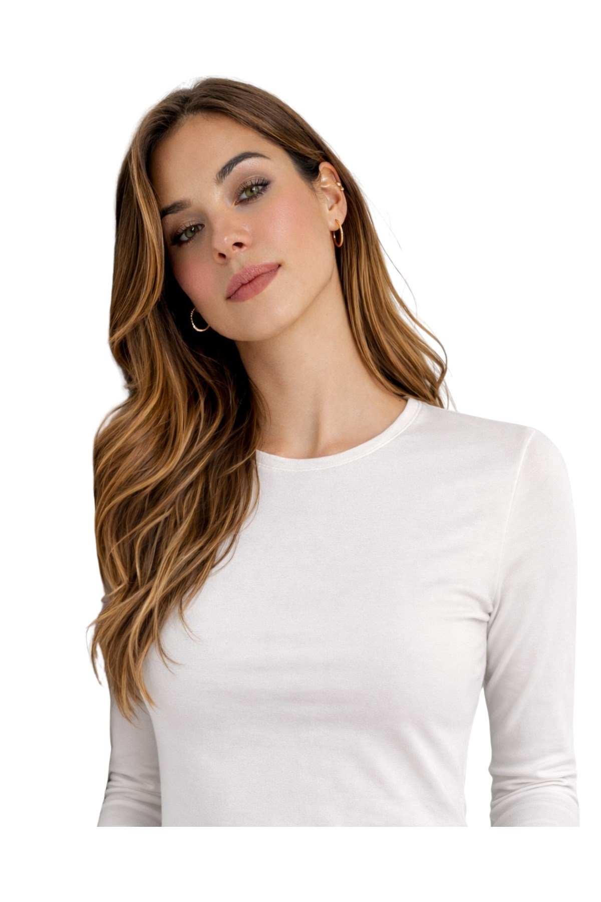 Beyaz Bisiklet Yaka Basic Ultra Soft Kadın Uzun Kol Body