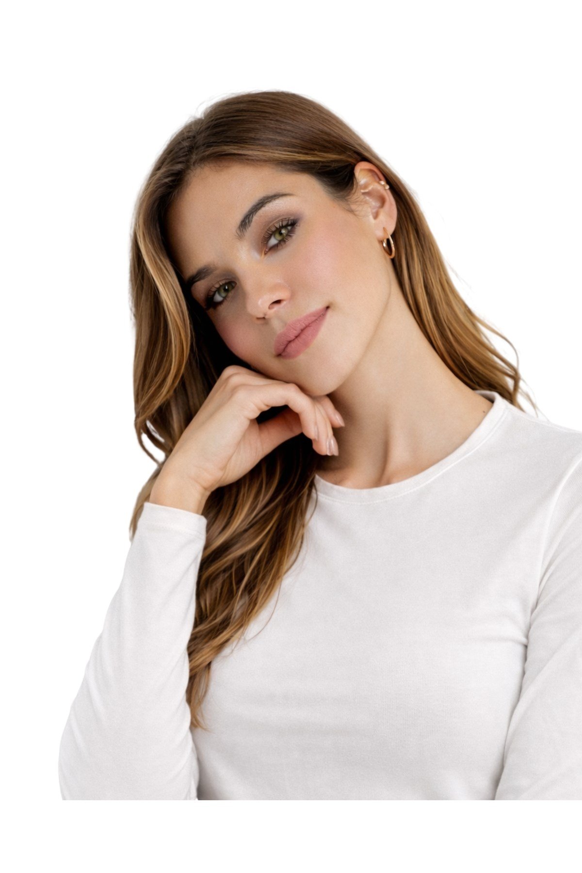 Beyaz Bisiklet Yaka Basic Ultra Soft Kadın Uzun Kol Body