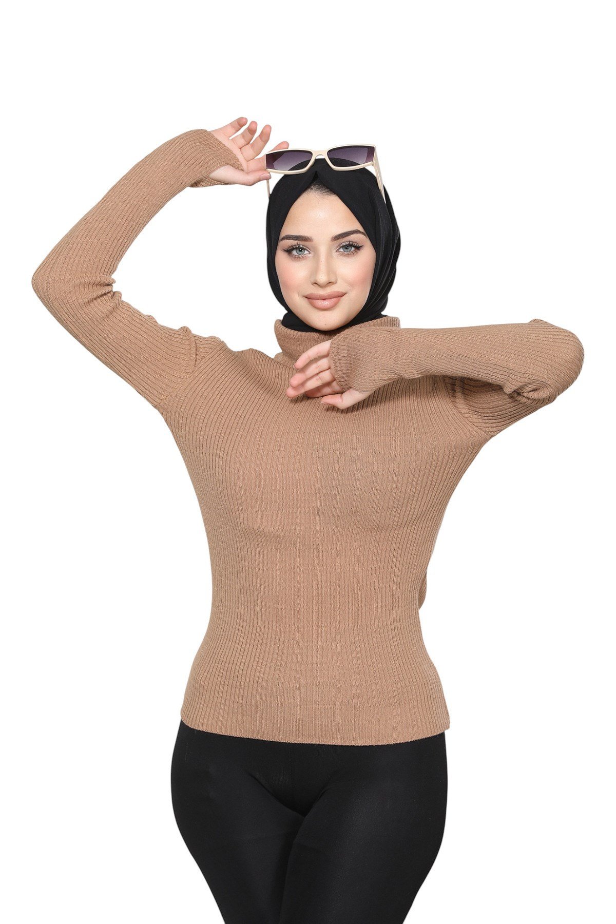 Bisküvi Balıkçı Yaka Parmak Detaylı Premium Kurtarıcı Body Kazak