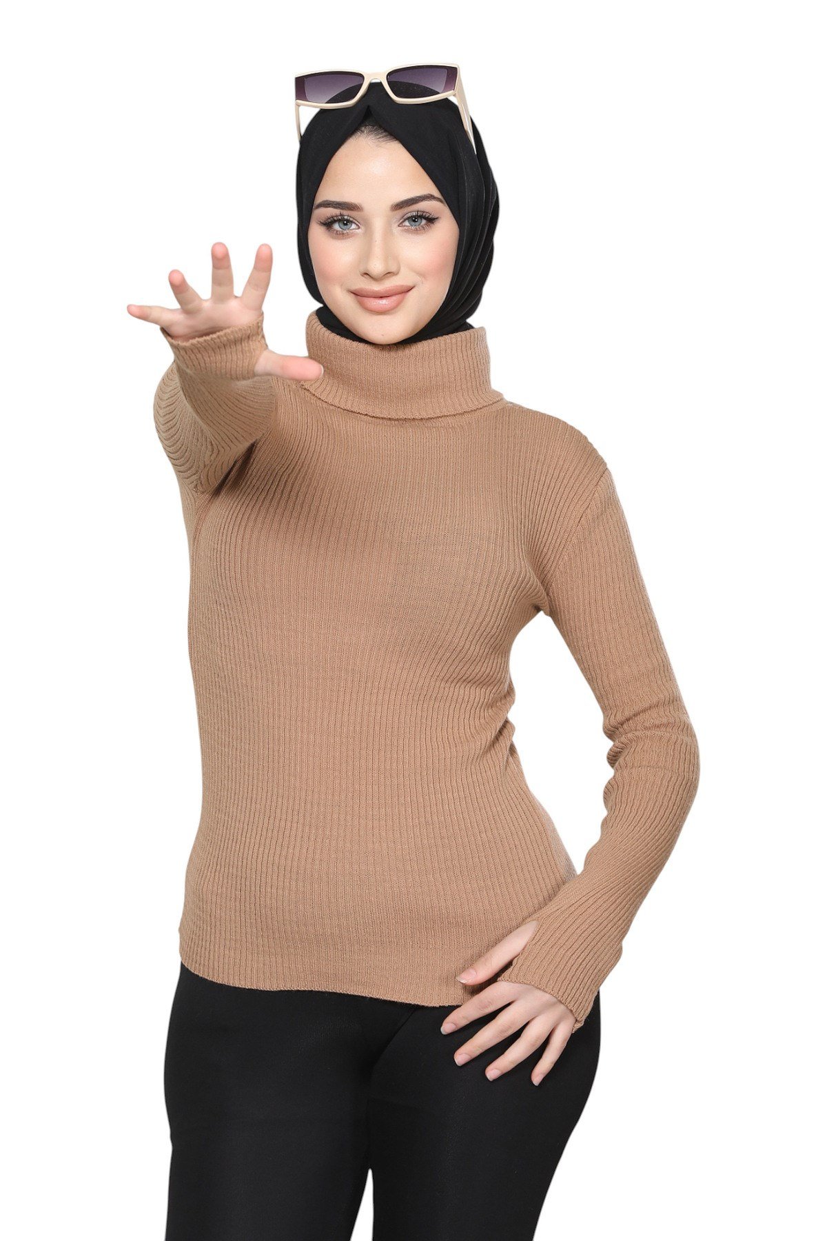 Bisküvi Balıkçı Yaka Parmak Detaylı Premium Kurtarıcı Body Kazak