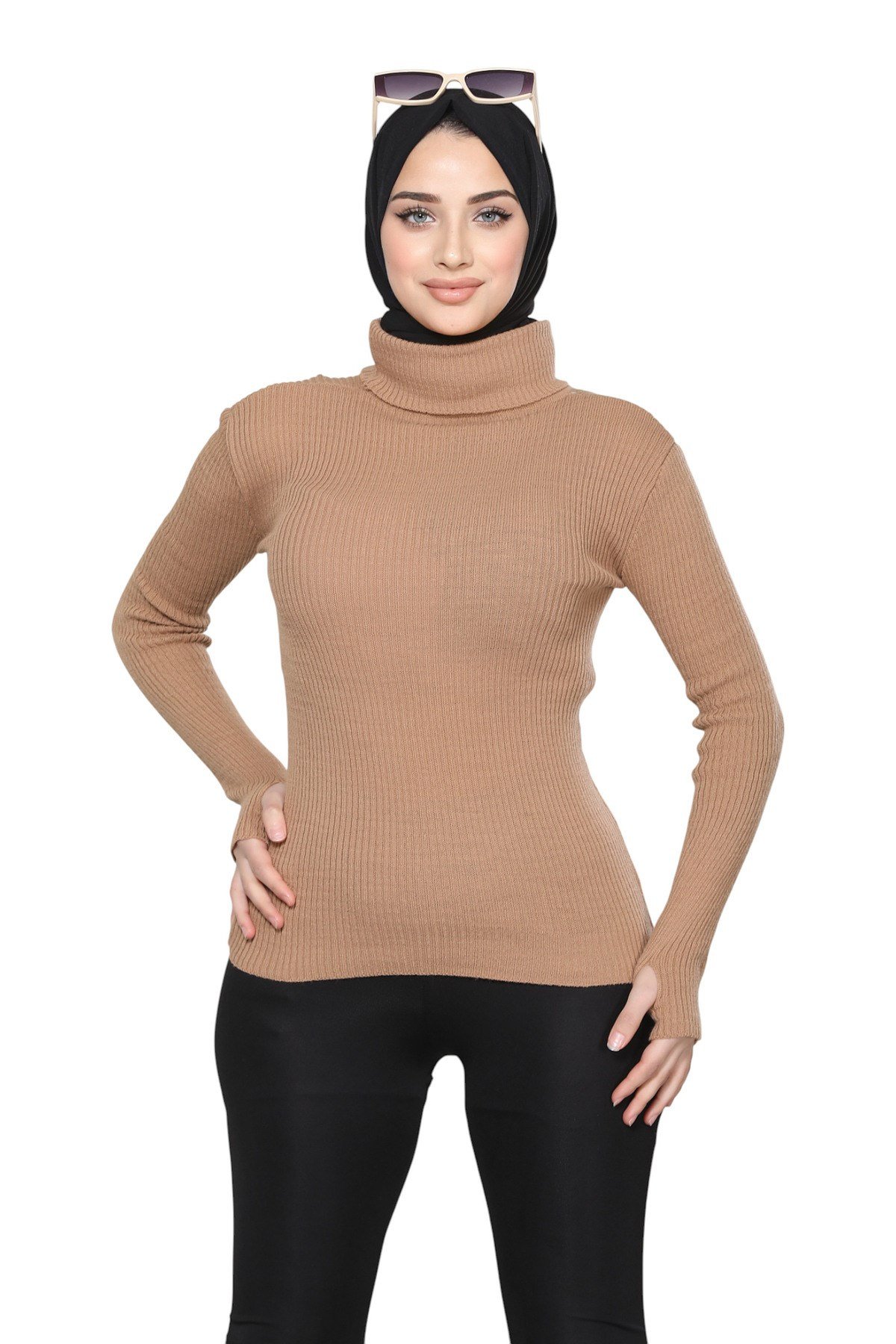 Bisküvi Balıkçı Yaka Parmak Detaylı Premium Kurtarıcı Body Kazak