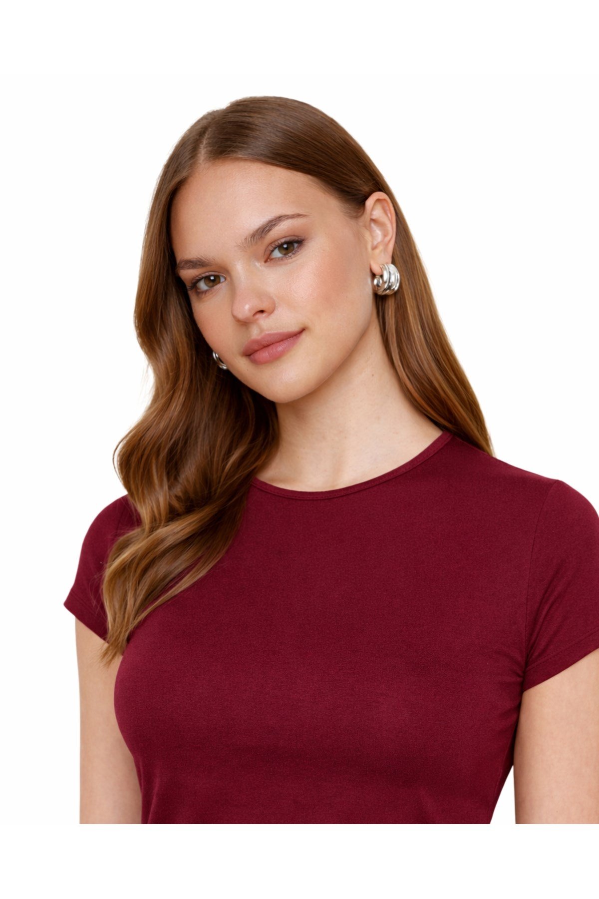 Bordo Bisiklet Yaka Basic Ultra Soft Kadın Kısa Kol Body