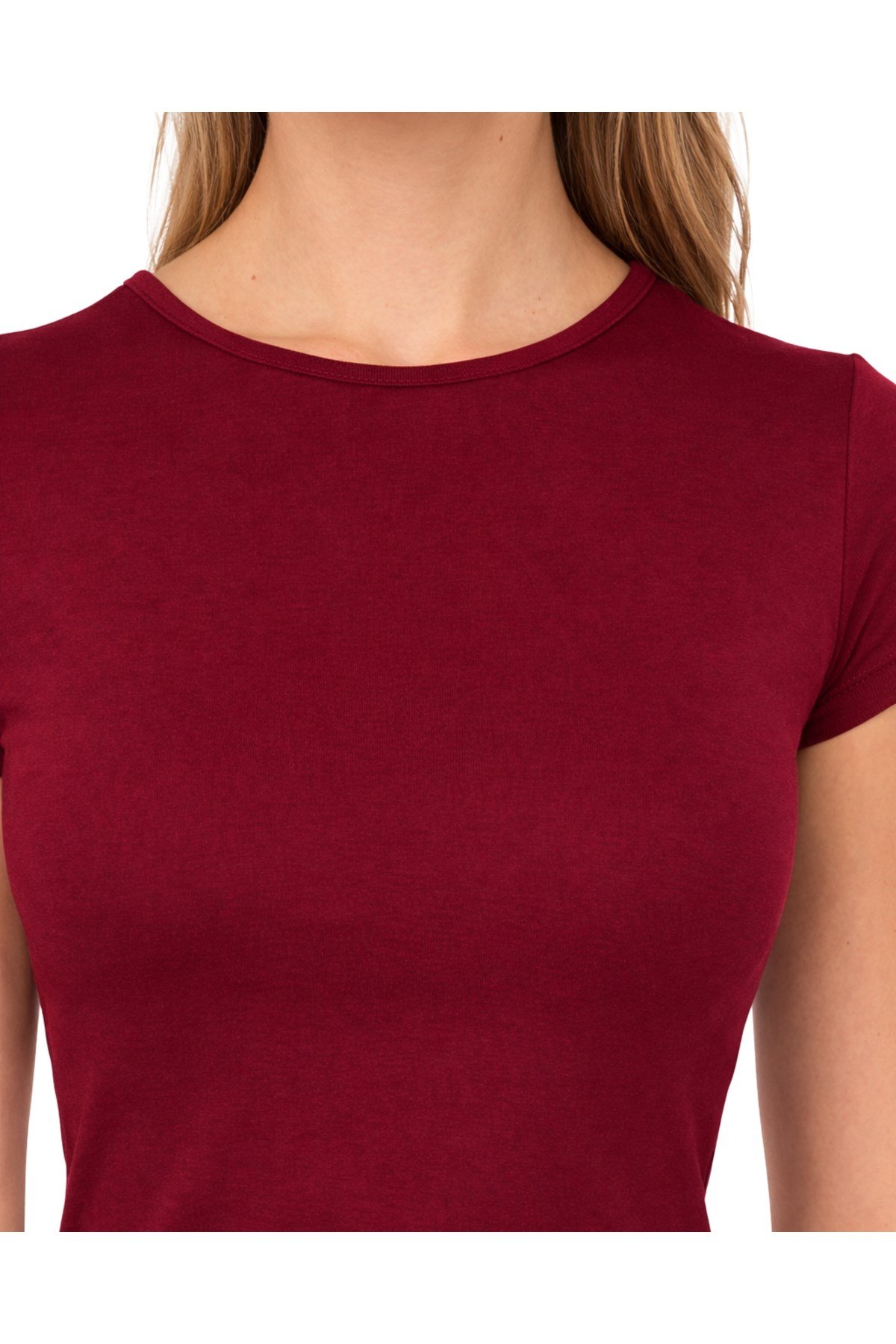 Bordo Bisiklet Yaka Basic Ultra Soft Kadın Kısa Kol Body