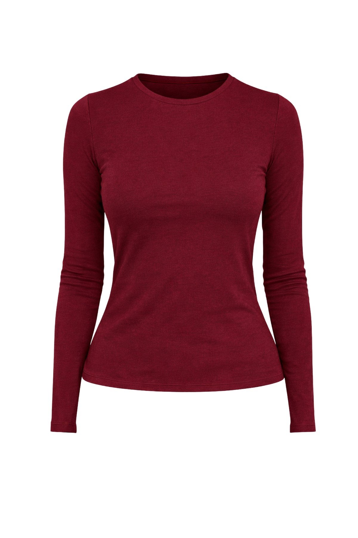 Bordo Bisiklet Yaka Basic Ultra Soft Kadın Uzun Kol Body