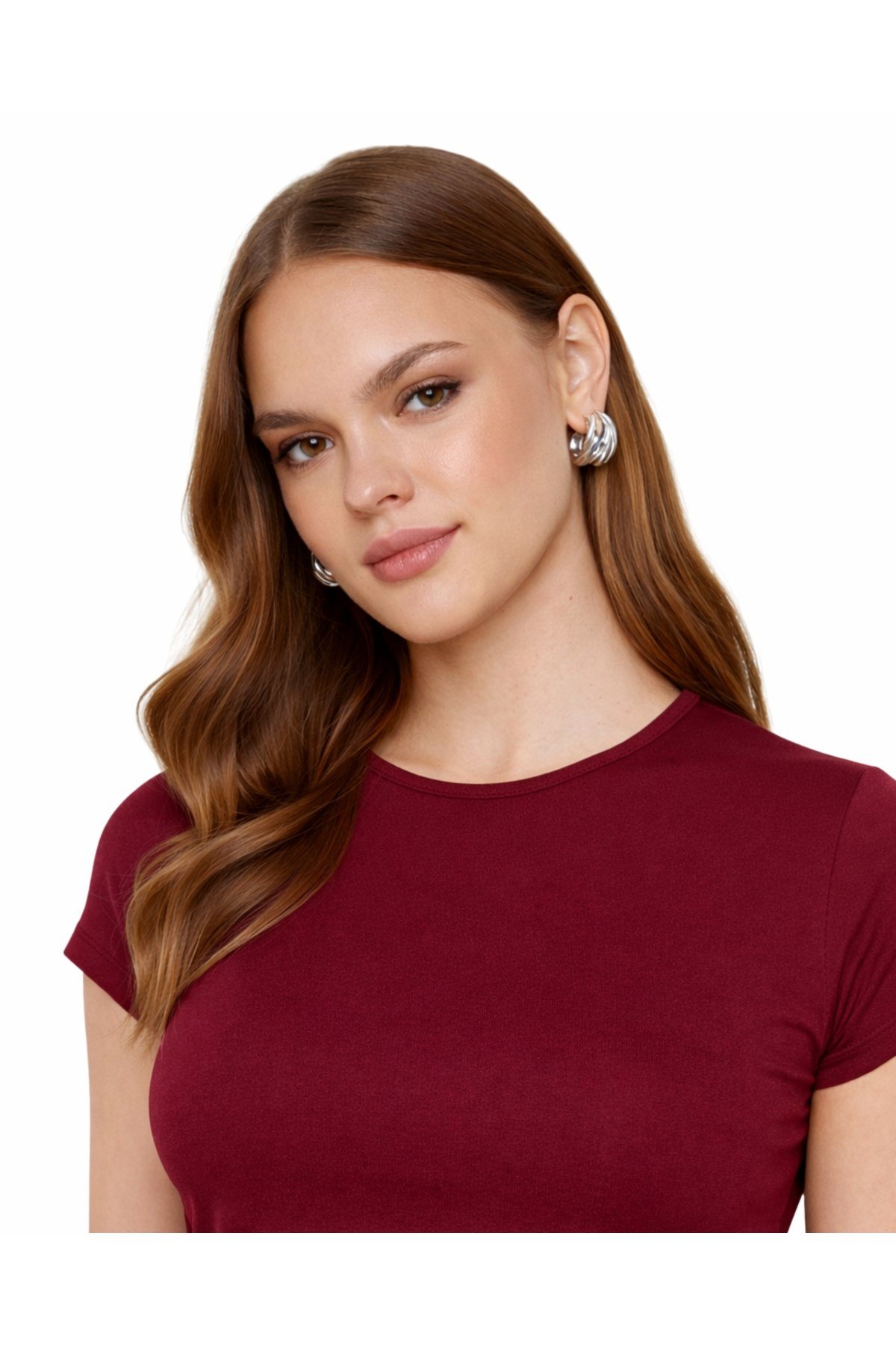 Bordo Bisiklet Yaka Basic Ultra Soft Kadın Kısa Kol Body