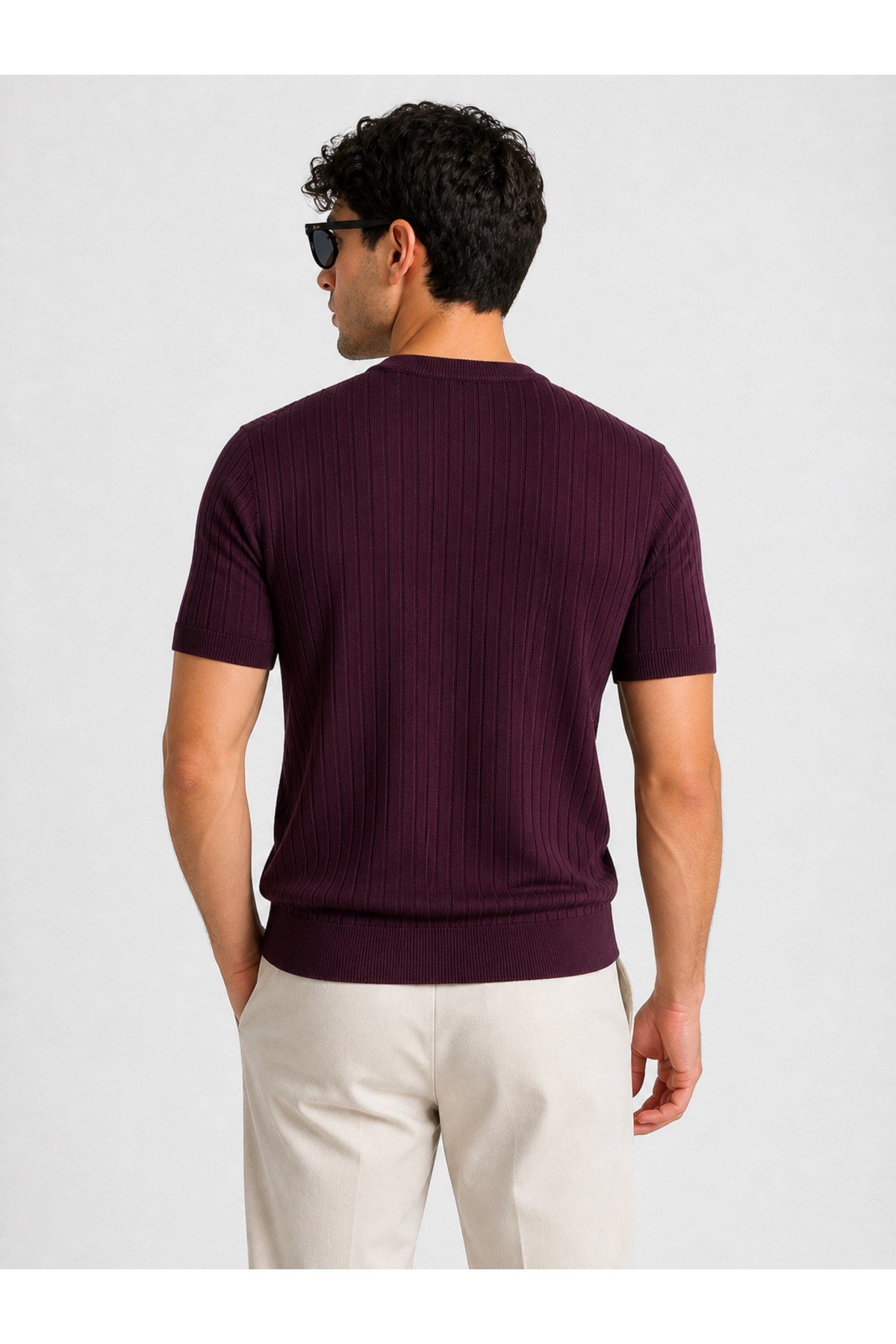 Bordo Bisiklet Yaka Kısa Kol Erkek T-shirt