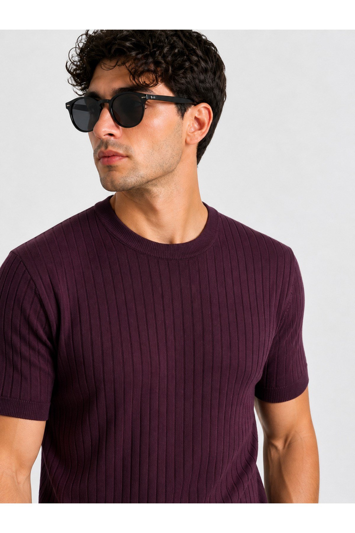 Bordo Bisiklet Yaka Kısa Kol Erkek T-shirt