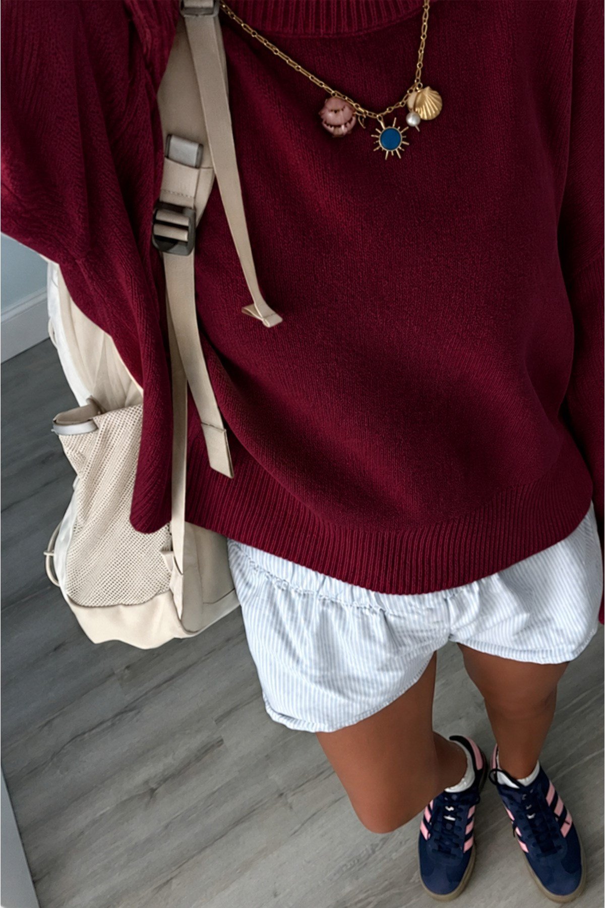 Bordo Bisiklet Yaka Oversize Kadın Triko Kazak