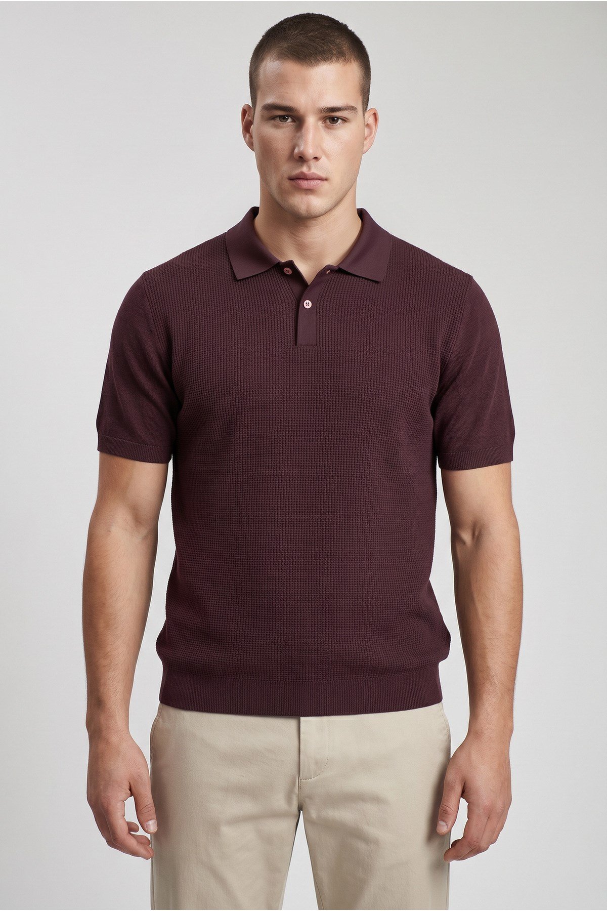 Bordo Erkek Polo Yaka Düğmeli Kısa Kol T-Shirt
