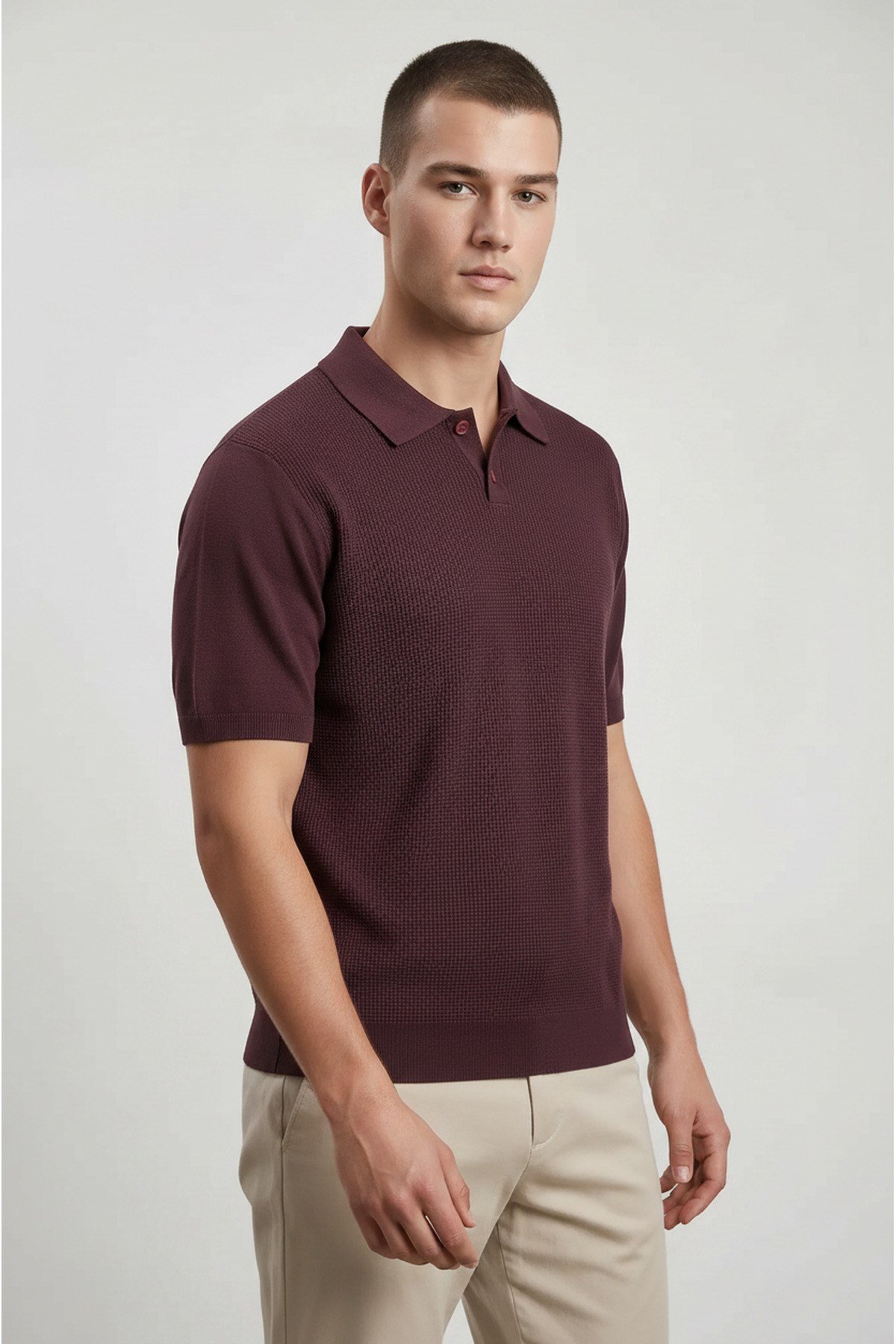 Bordo Erkek Polo Yaka Düğmeli Kısa Kol T-Shirt